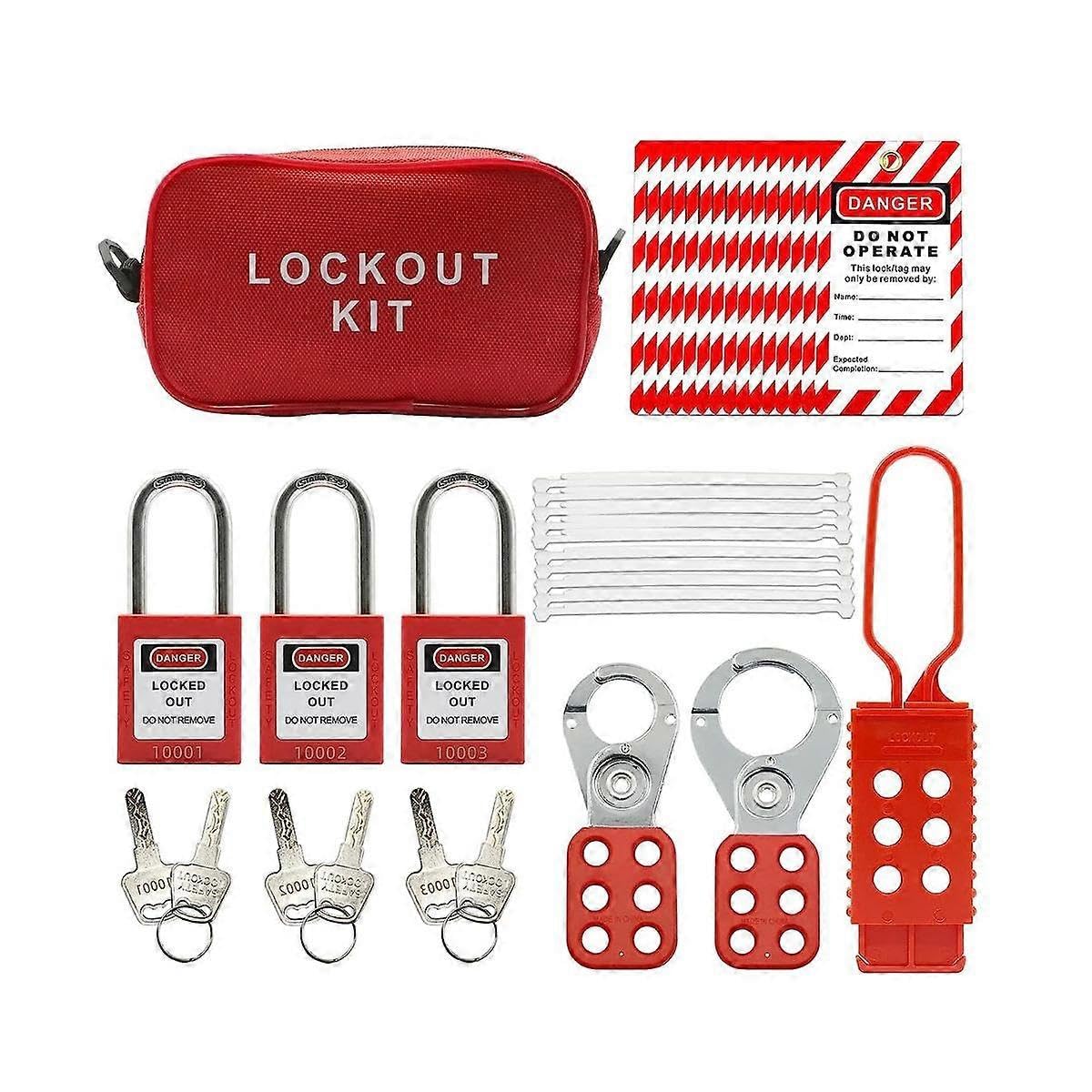 Joyhappst Image Color Lockout Tagout Kit -Lockout Tagout Tag, Nylon Tie, Nylon Storage Bag, Redsafety Padlock, Lockout Ta