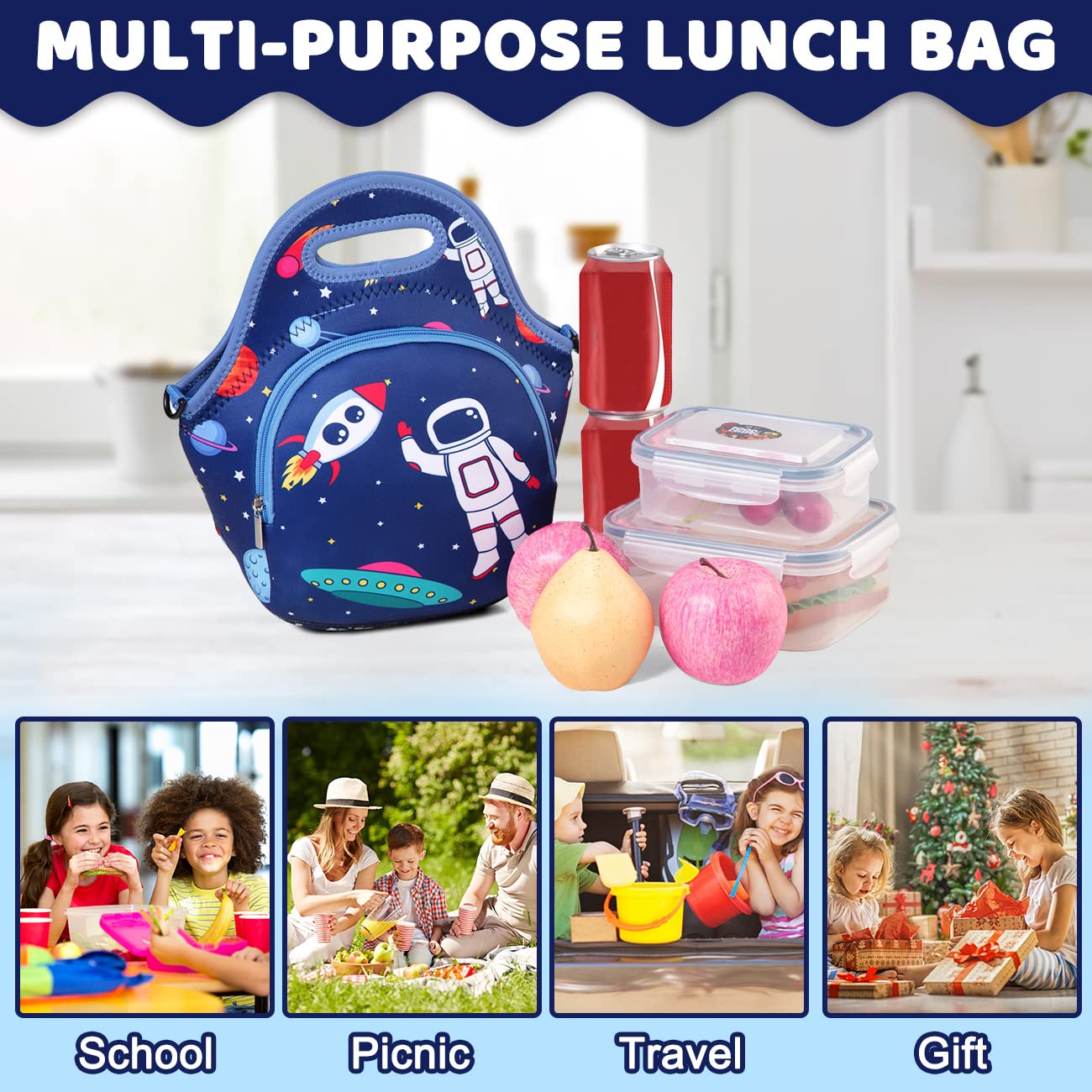 Bolsa De Almuerzo Térmica Para Niños - Diseño De Astronauta, Aislante, Con Correa, Para Colegio Y Picnic