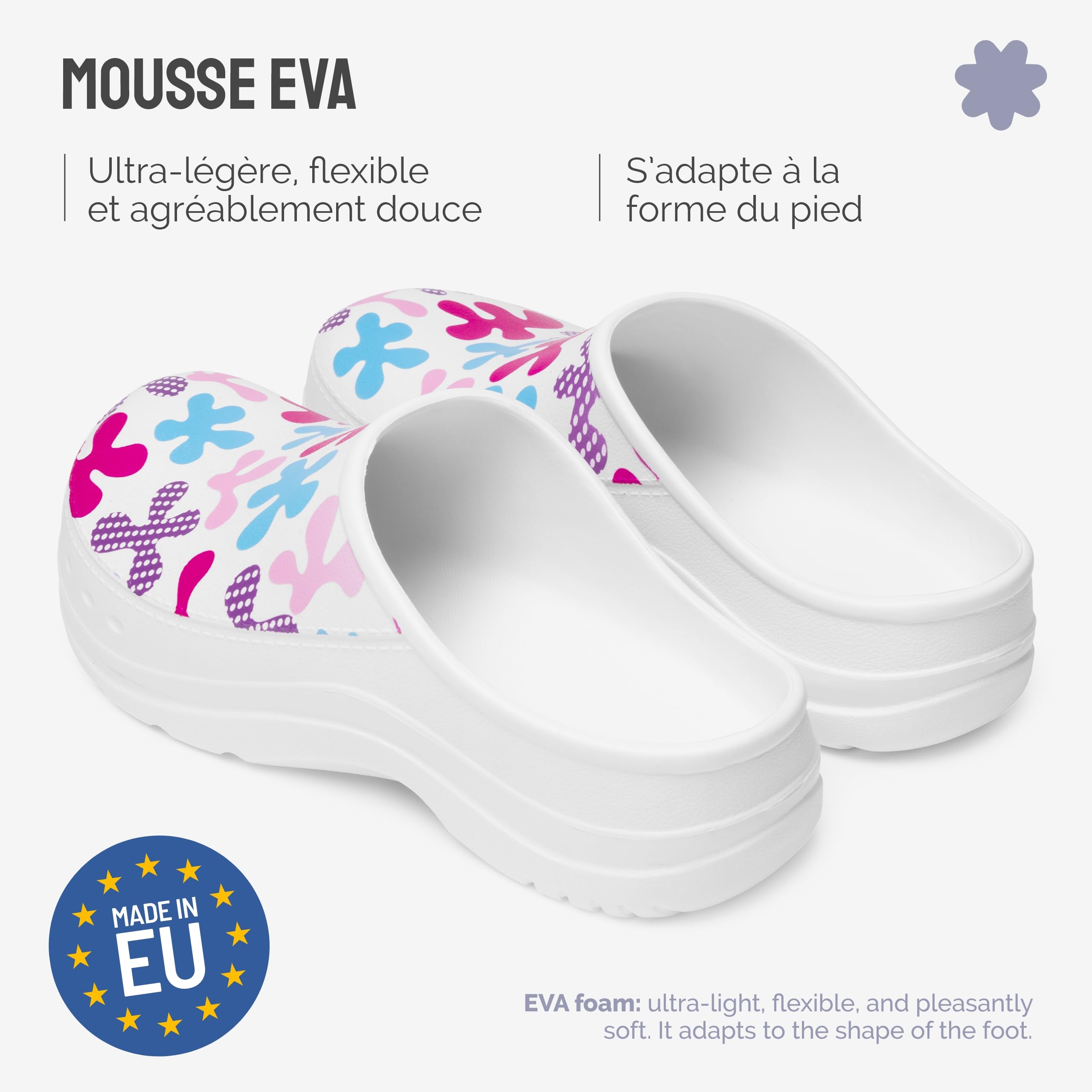 Ladeheid Sabot de Jardin Femme à Motif - Chaussures Femme Confort en EVA Ultralégère Sabots Imperméables et Antibactérien pour Le Travail Cuisine Maison Clogs LA-CA-27
