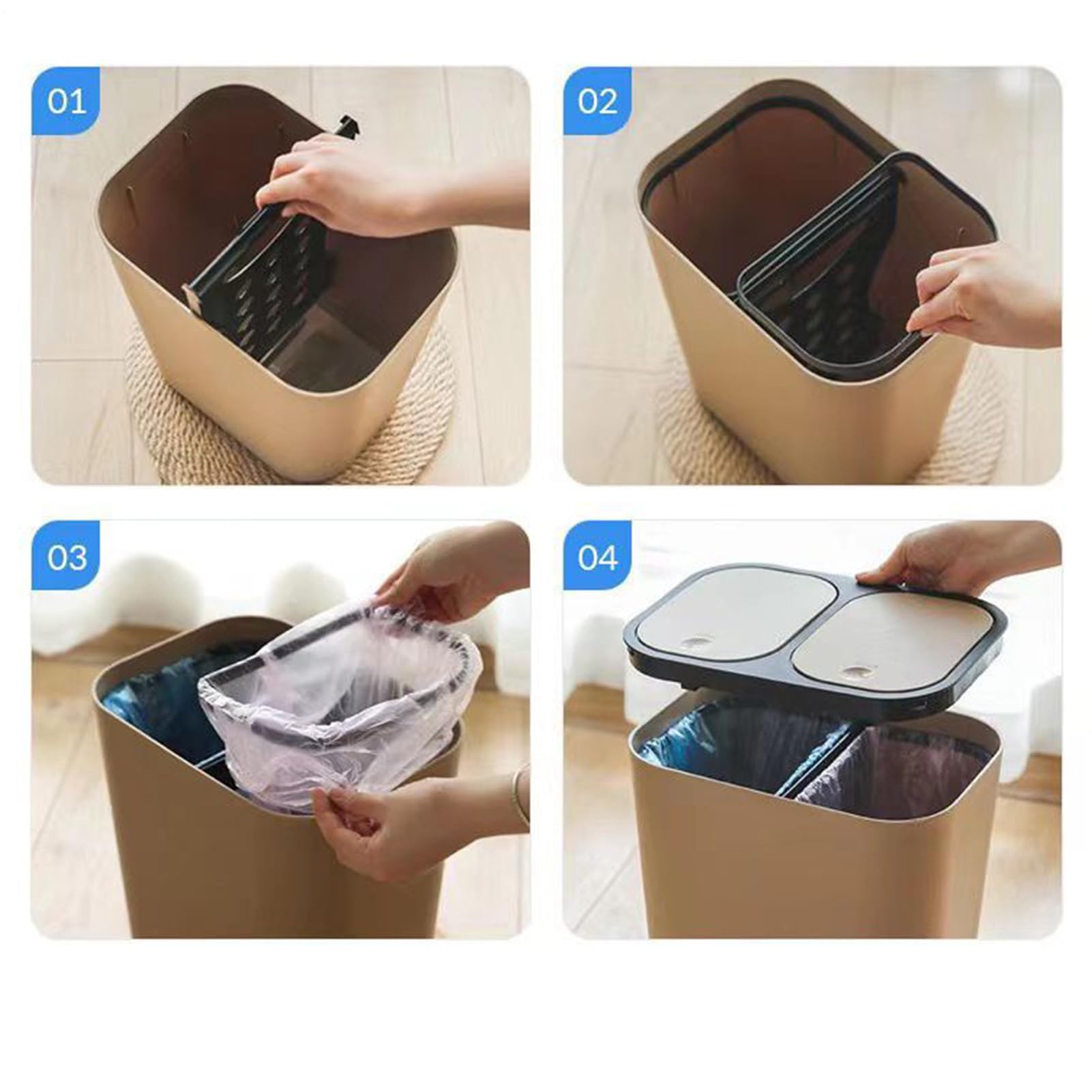 Pattumiera a doppio scomparto, con contenitore di riciclaggio integrato, 18 l, con coperchio a pressione, per cucina, lavanderia, ufficio, sala da pranzo, camera da, garage, esterno, patio