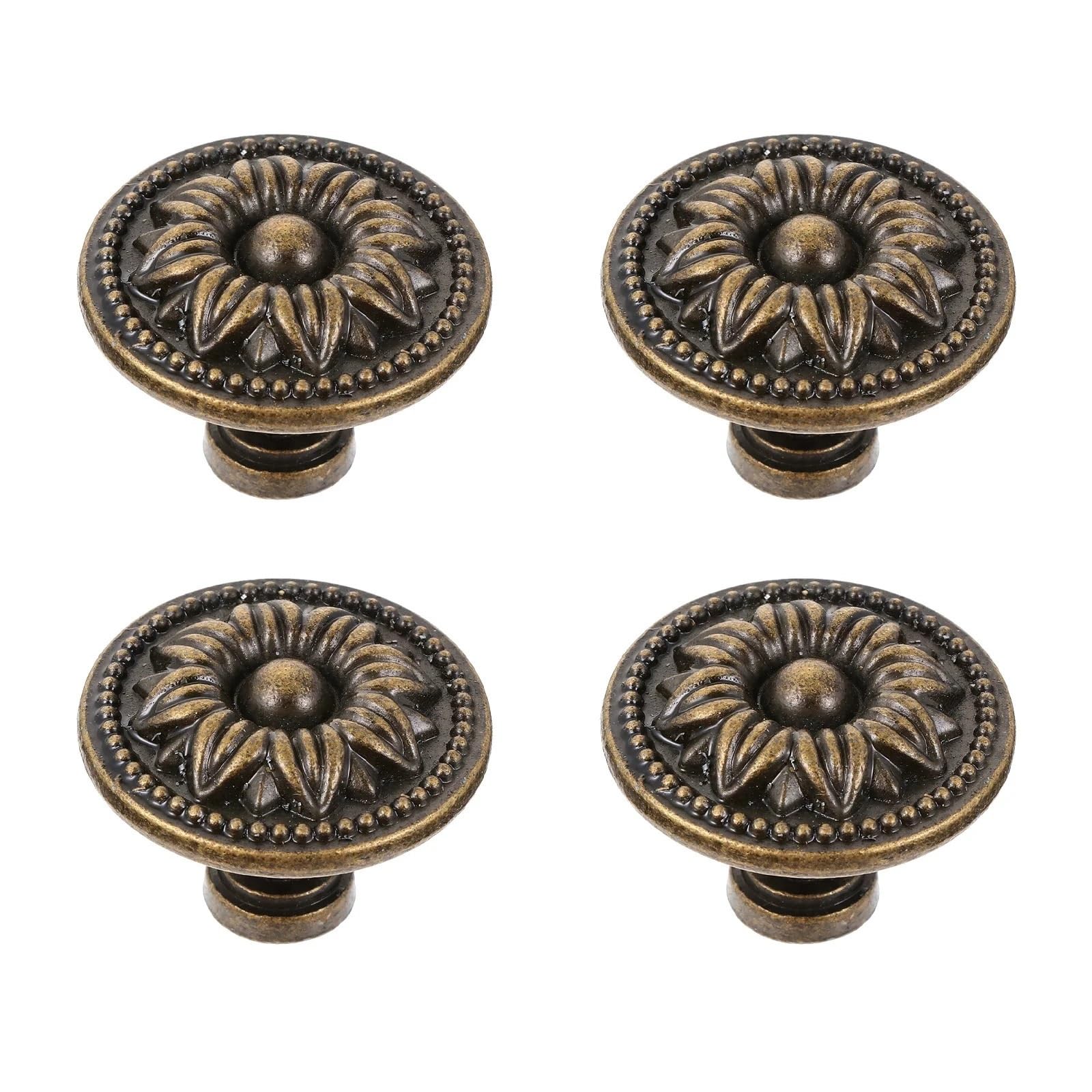 LSNNMU 4Pcs Classic Bronze Finish Cabinet Knob Retro Round Drawer Pulls for Kitchen Doors Furniture Cupboard Wardrobe for Cupboard
