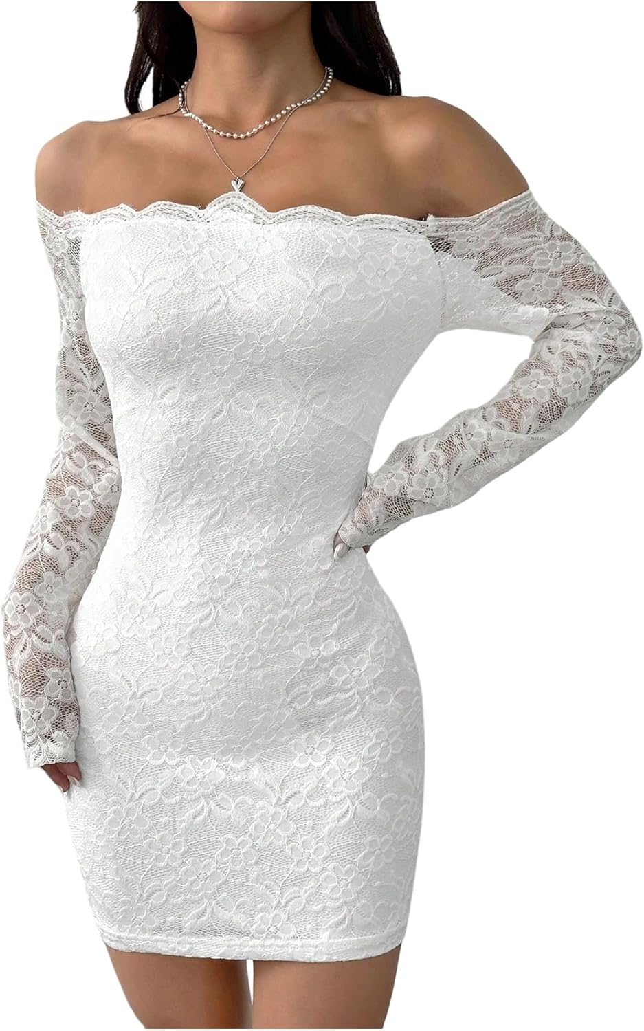 Milumia Women's Lace Long Sleeve Mini Dress Sexy Off The Shoulder Bodycon Birthday Party Going Out Dresses