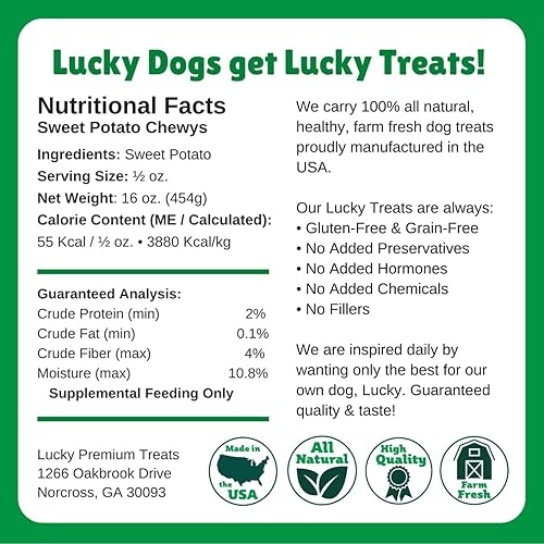 Miniatura 6 de Lucky Premium Treats Sweet Potato Chewys - Golosinas masticables para perros de tamaño de un bocado, grandes golosinas de entrenamiento para perros