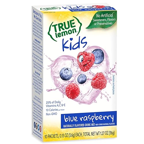 True Lemon Kids Blue Raspberry  Hidratación para niños  Sin conservantes, sin sabores artificiales, sin edulcorantes artificiales  Sabor de agua