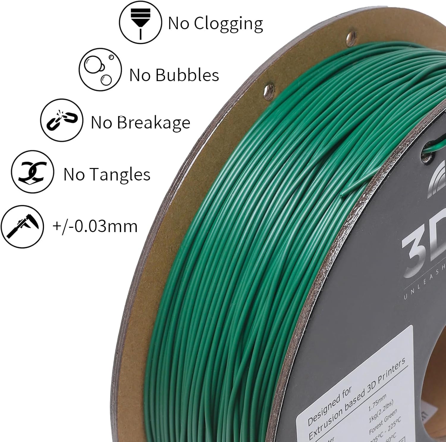 INLAND High Speed PLA+ 3D Printing Filament 1.75mm - Fast Printing PLA Pro Dimensional Accuracy +/- 0.03 mm - 1kg Cardboard Spool (2.2 lbs) (1 Pack Forest Green)