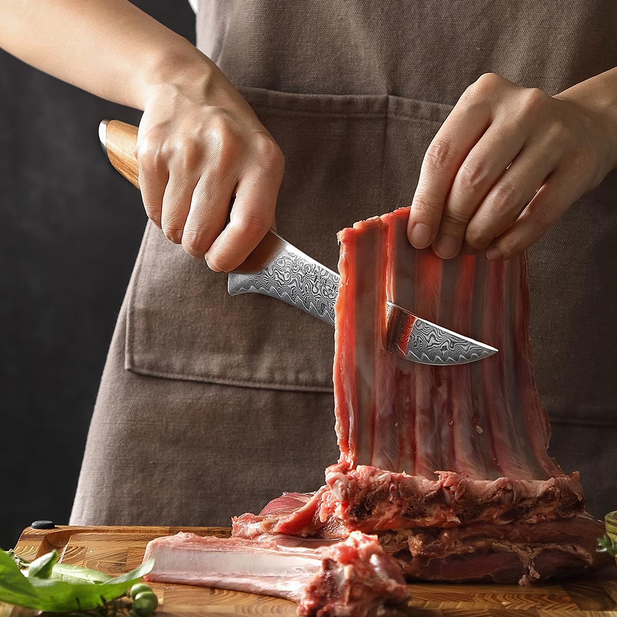 HEZHEN Damasco Coltello per Sfilettare, Coltello Da Filetto Acciaio Damasco Coltelli da Disosso Filettare Professionale, Manico in Legno Ergonomico