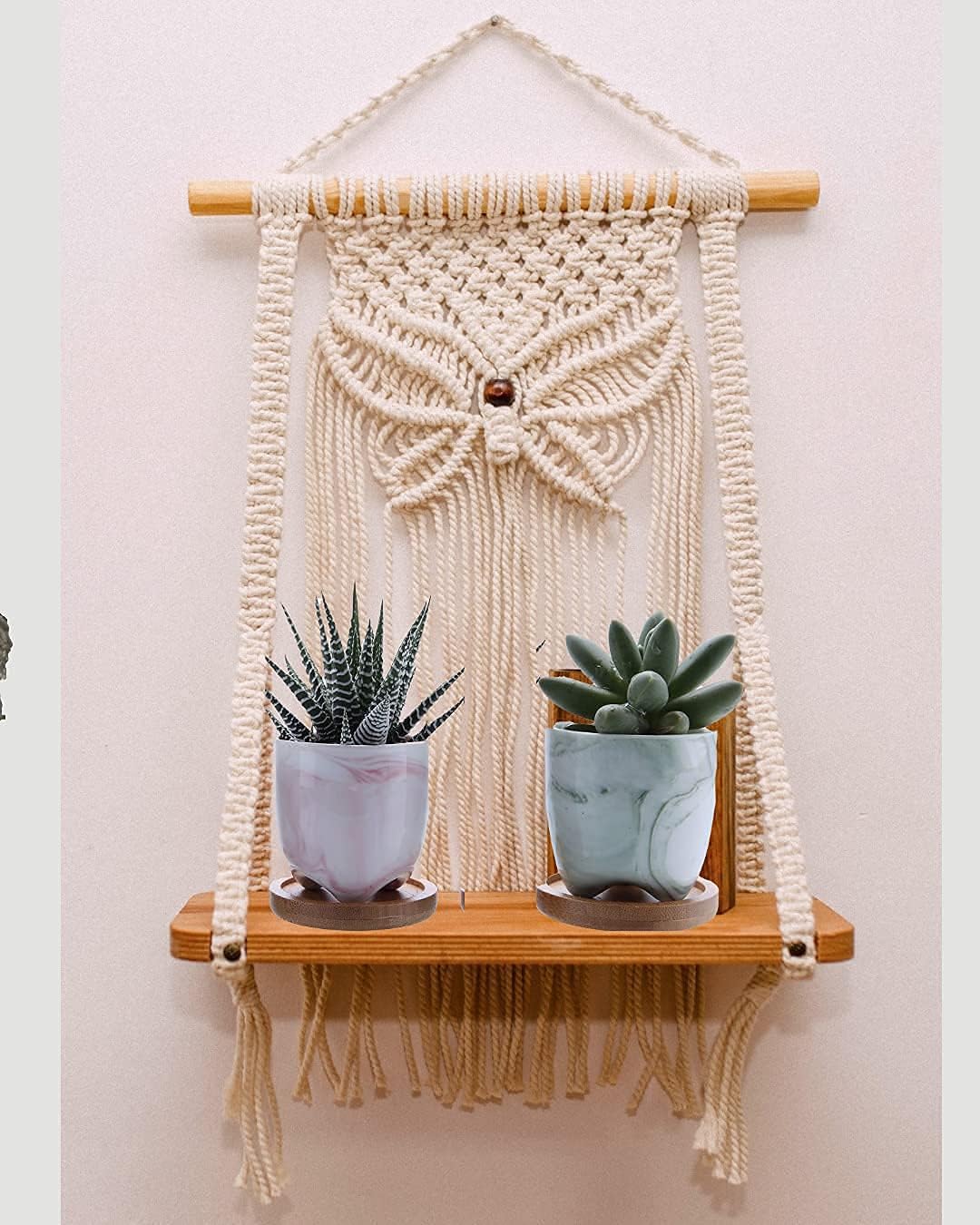 RCG Our Handmade Macrame Wall Hanging Shelf Is Made Of 4Mm Macrame Cotton Cord, Compared With Other 3Mm Boho Rope , It Is Stronger, Durable, And Beautiful.