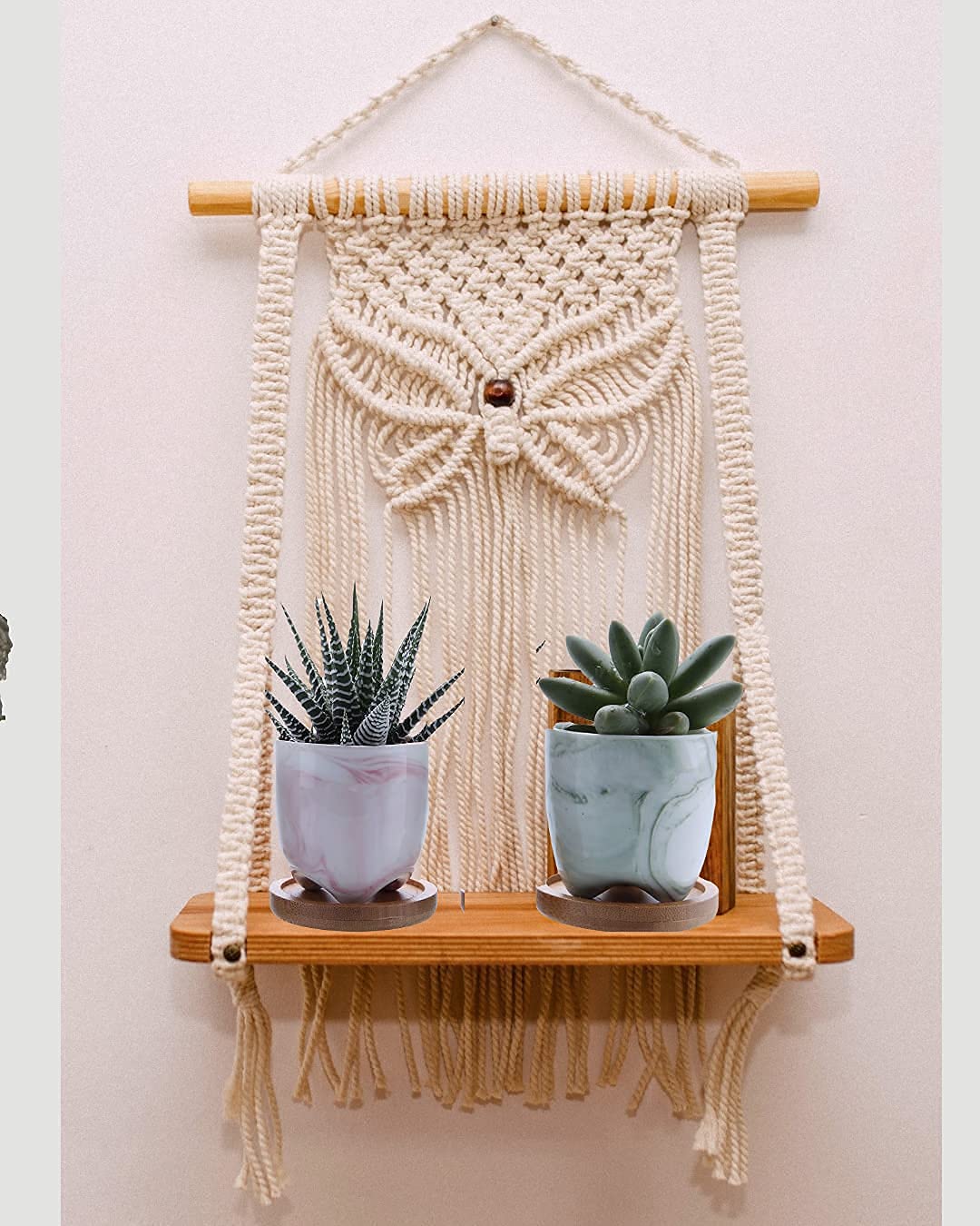 RCG Our Handmade Macrame Wall Hanging Shelf Is Made Of 4Mm Macrame Cotton Cord, Compared With Other 3Mm Boho Rope , It Is Stronger, Durable, And Beautiful.