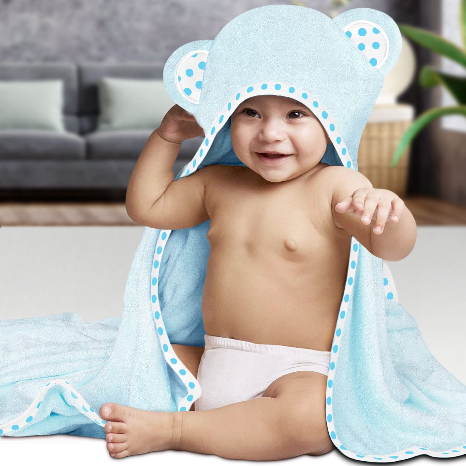 Hikyskin Set of 2 Bamboo Hooded Baby Towels – Luxurious, Large and Super Absorbent – 30 x 30 Inch – Soft and Suitable for Infants, Toddlers and Kids – 400 gsm (Blue)