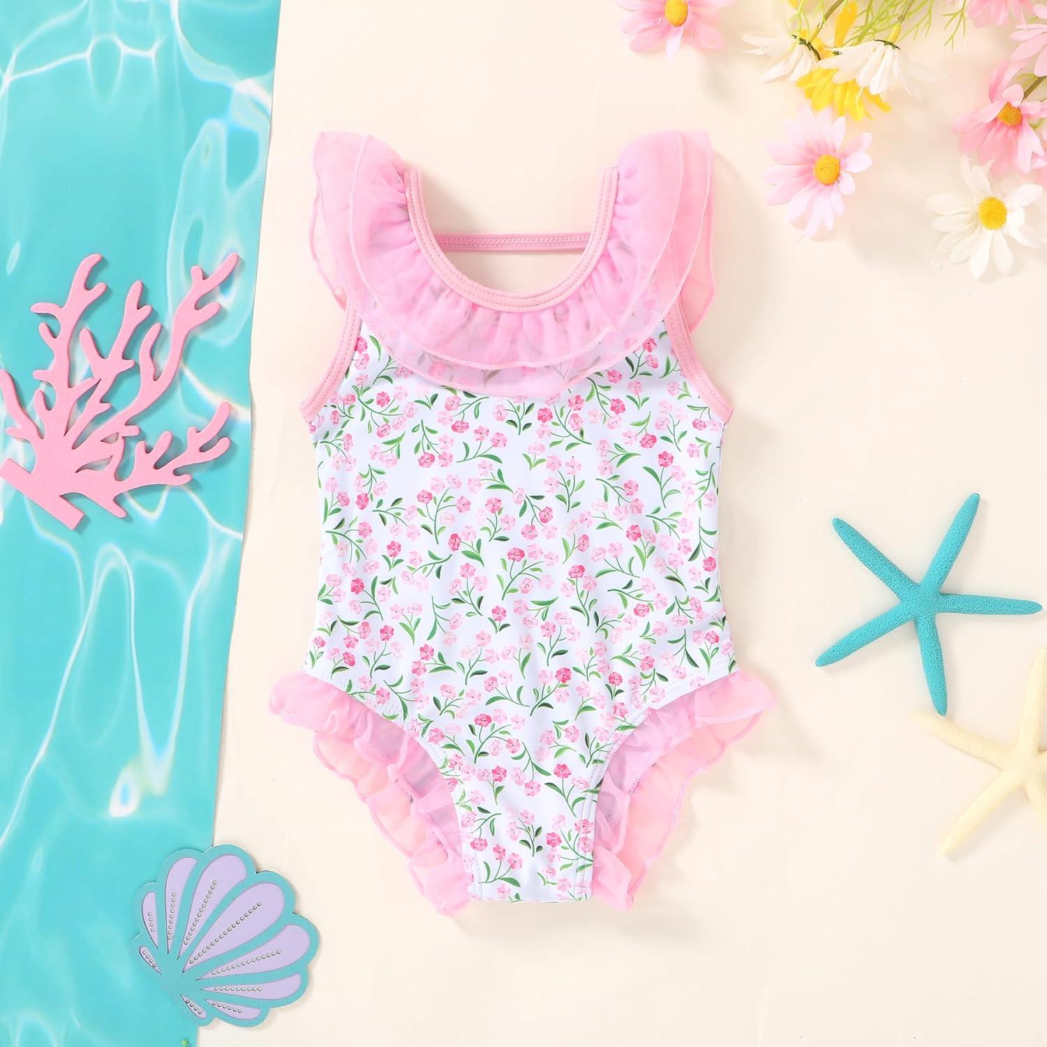 YOUNGER TREE Toddler Swimsuit Girl Tulle Ruffle One Piece Swimwear Baby Summer Beach Bathing Suit