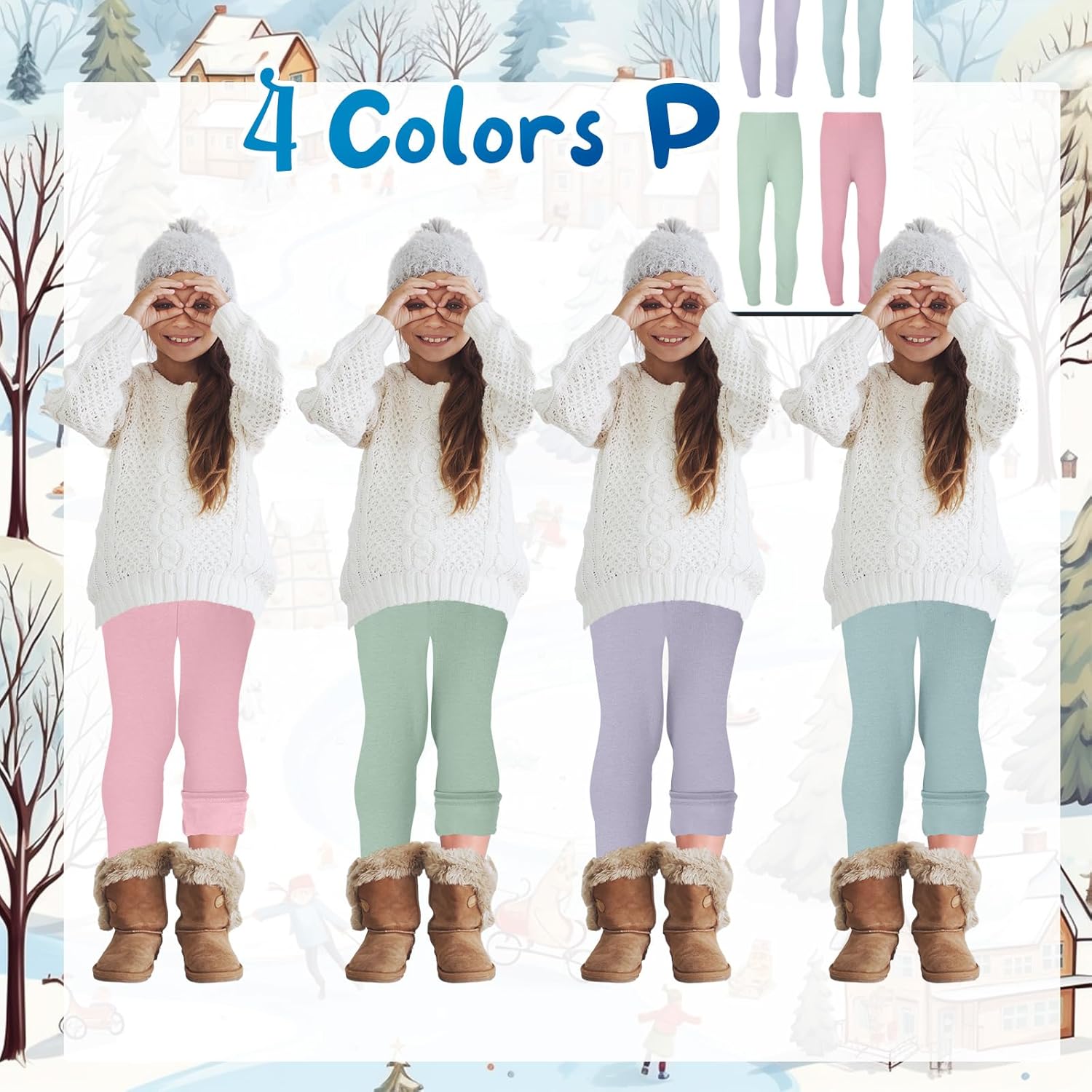 Chuarry 4 Pcs Girl's Winter Fleece Pants Lined Warm Full Length Basic Thick Pants for Kid Toddler - Image 2