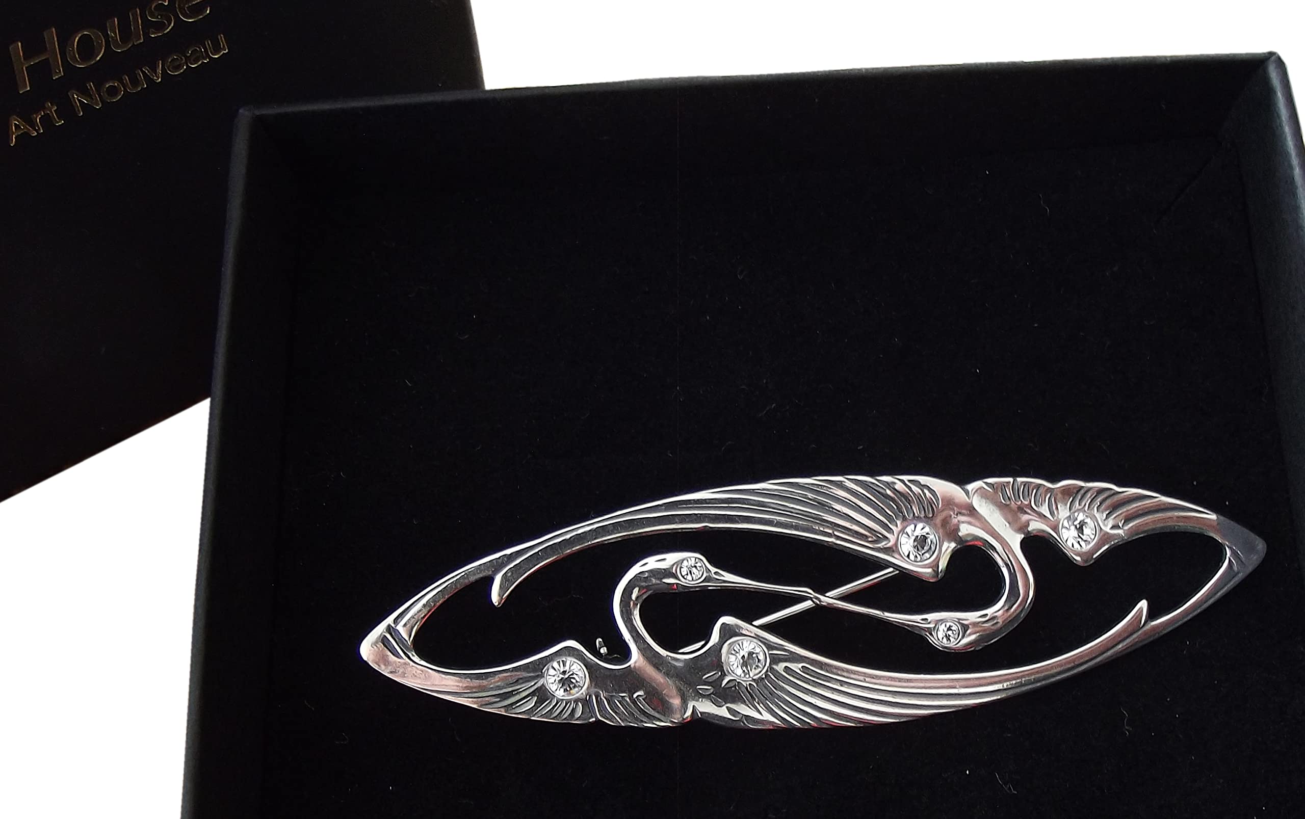 Brosche Kraniche 925 Silber klassisch Jugendstil