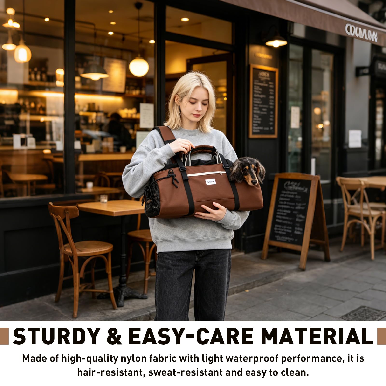 Dachshund - Bolsa transportadora para mascotas, 2 en 1, de mano y hombro, bolsa de viaje de nailon impermeable para perros y gatos pequeños de cuerpo largo, hasta 8 kg con cojín de apoyo y
