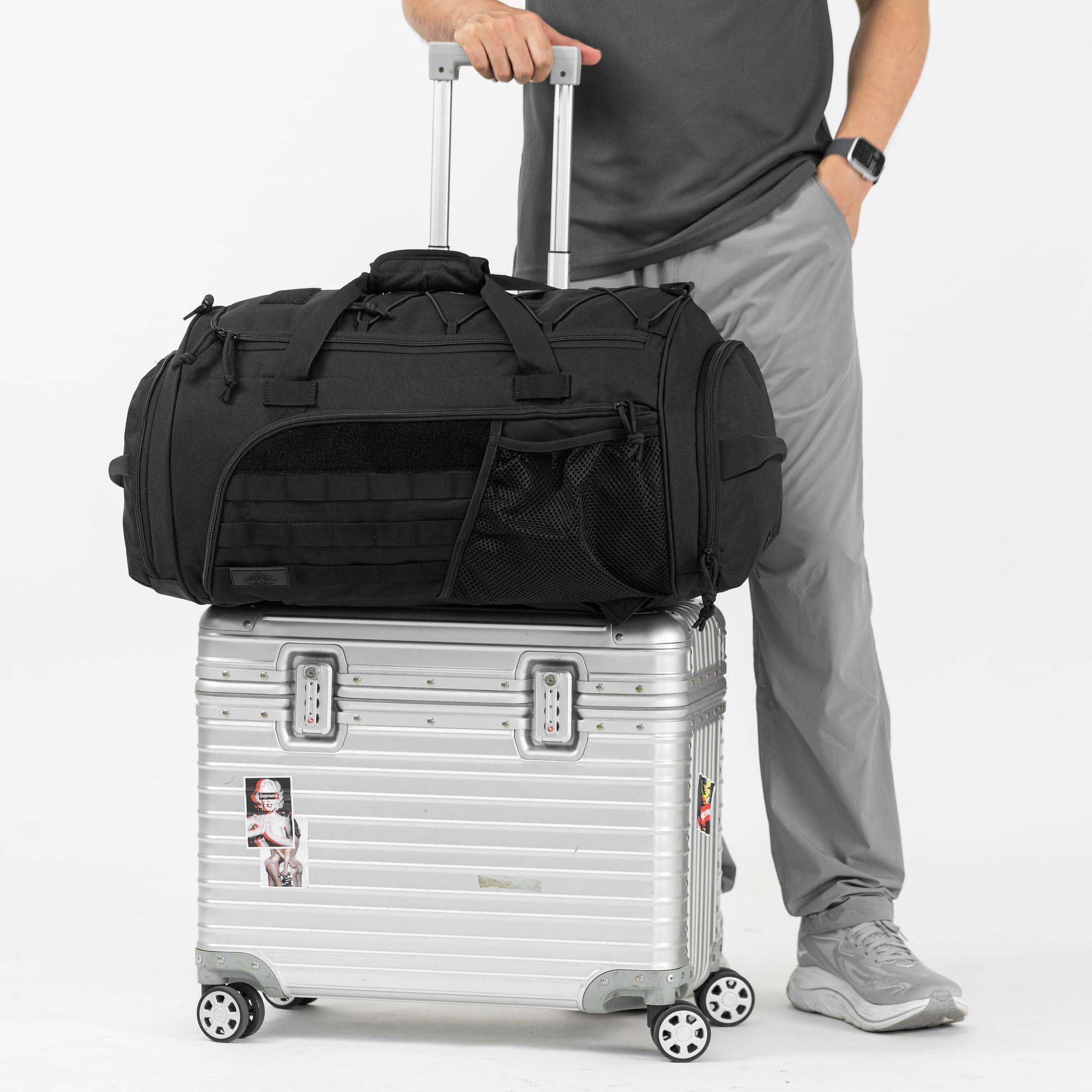 Sac de sport militaire de 60L, sac de sport et sac de voyage de haute qualité avec plusieurs compartiments (y compris compartiment à chaussures et compartiment séparation sec/humide), bandoulière