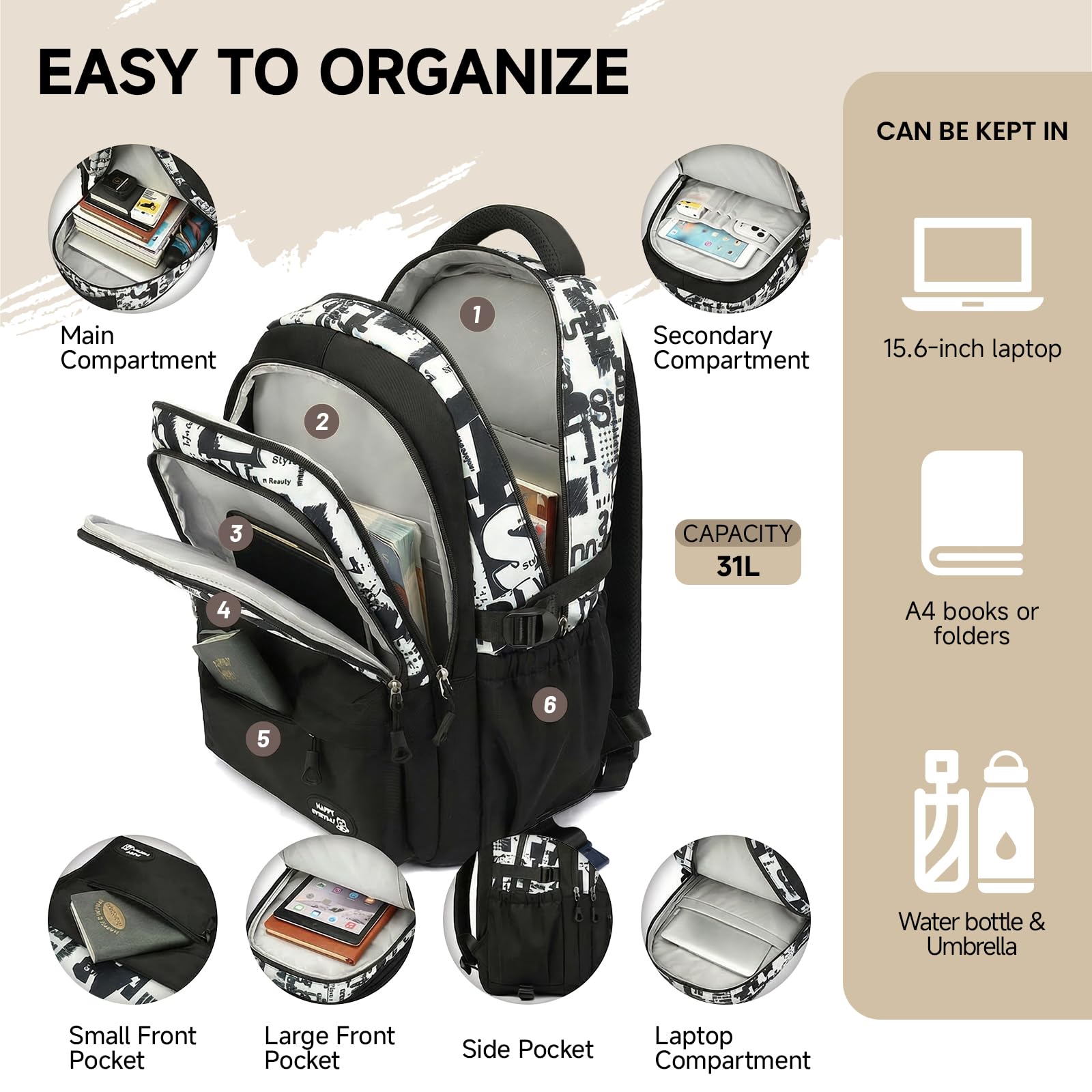 Amythe Zaino Trolley Ragazzi 10-24 Anni – Cartella con Ruote 6 Ruote per Scuola Media e Superiore – Grande Zaino Casual da Viaggio per PC 15.6 Pollici – Rientro a Scuola e Natale
