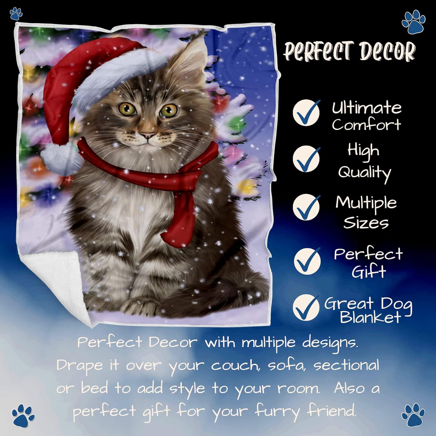 Doggie of the Day Main Coon Cat Blanket - Christmas Winterland Wonderland - Super Soft & Warm Pet Theme for Sofa or Bed, Warm Fleece, Sherpa or Woven Material, BLNKT89091 (50x60 Sherpa)