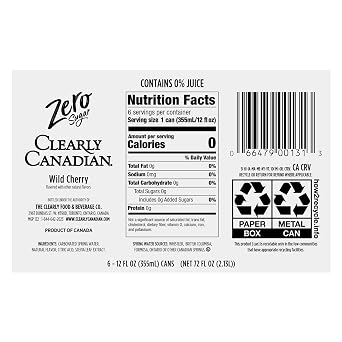 Clearly Canadian Zero Sugar Wild Cherry 6-Pack Cans