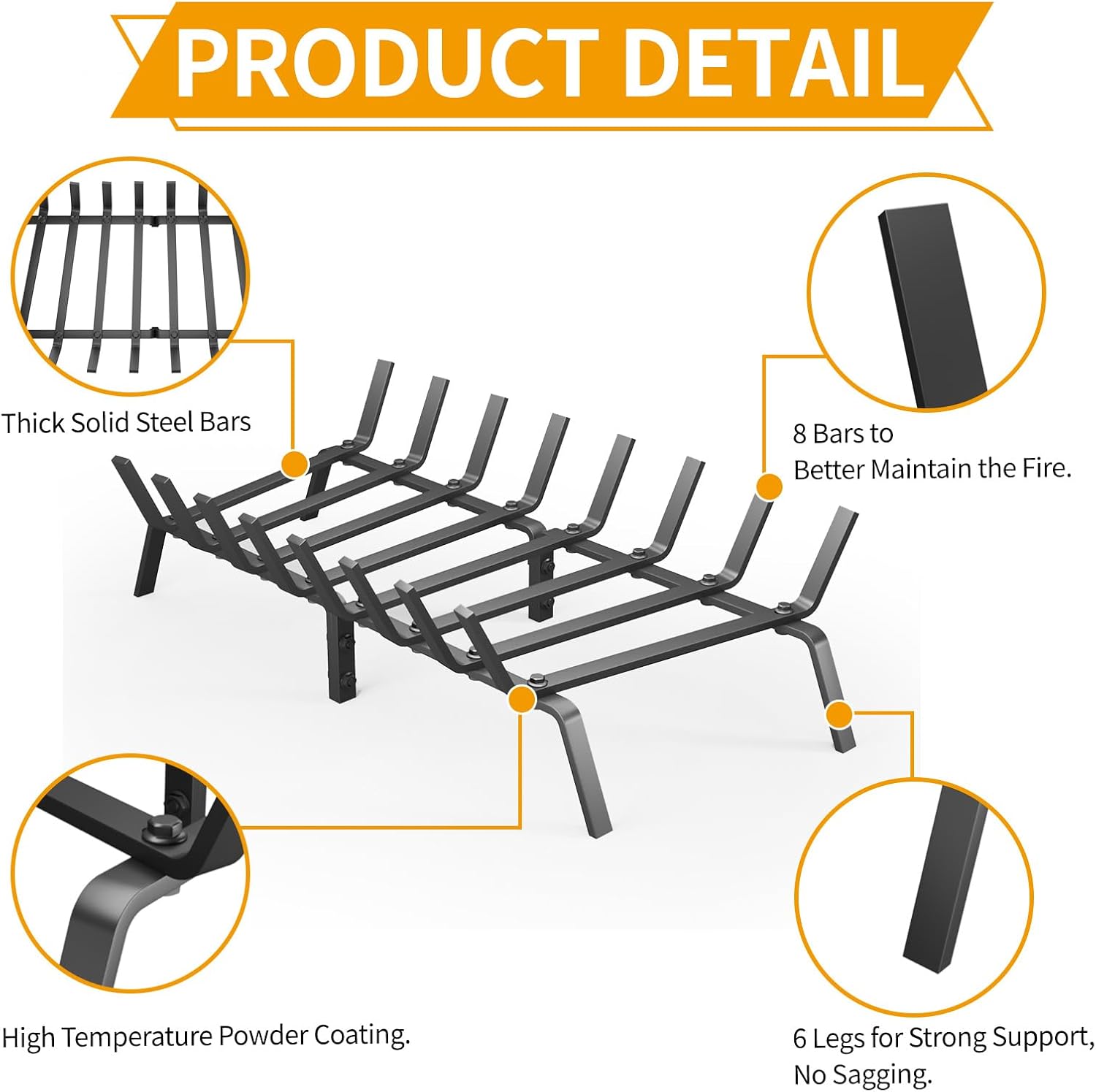 Heavy Duty 30Inch Fireplace Grate, Solid Steel Log Rack for Wood Burning, Extra Wide Firewood Grates for Indoor Fireplace & Outdoor Fire Pit, Wood Stove Grate