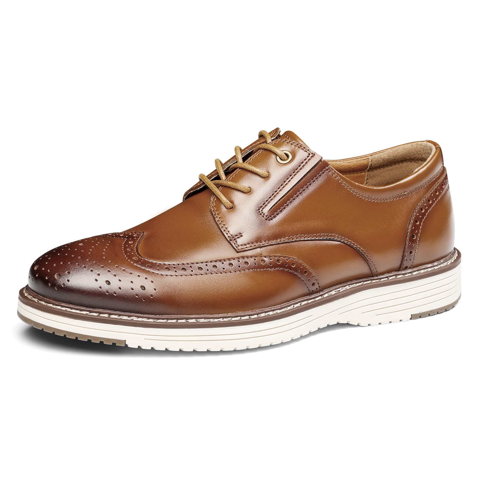Hantatop Mens Dress Shoes, Genuine Leather Brogue Wingtip Casual Oxford Shoes with Arch Support, Comfortable Stylish Lace Up Formal Derby Dress