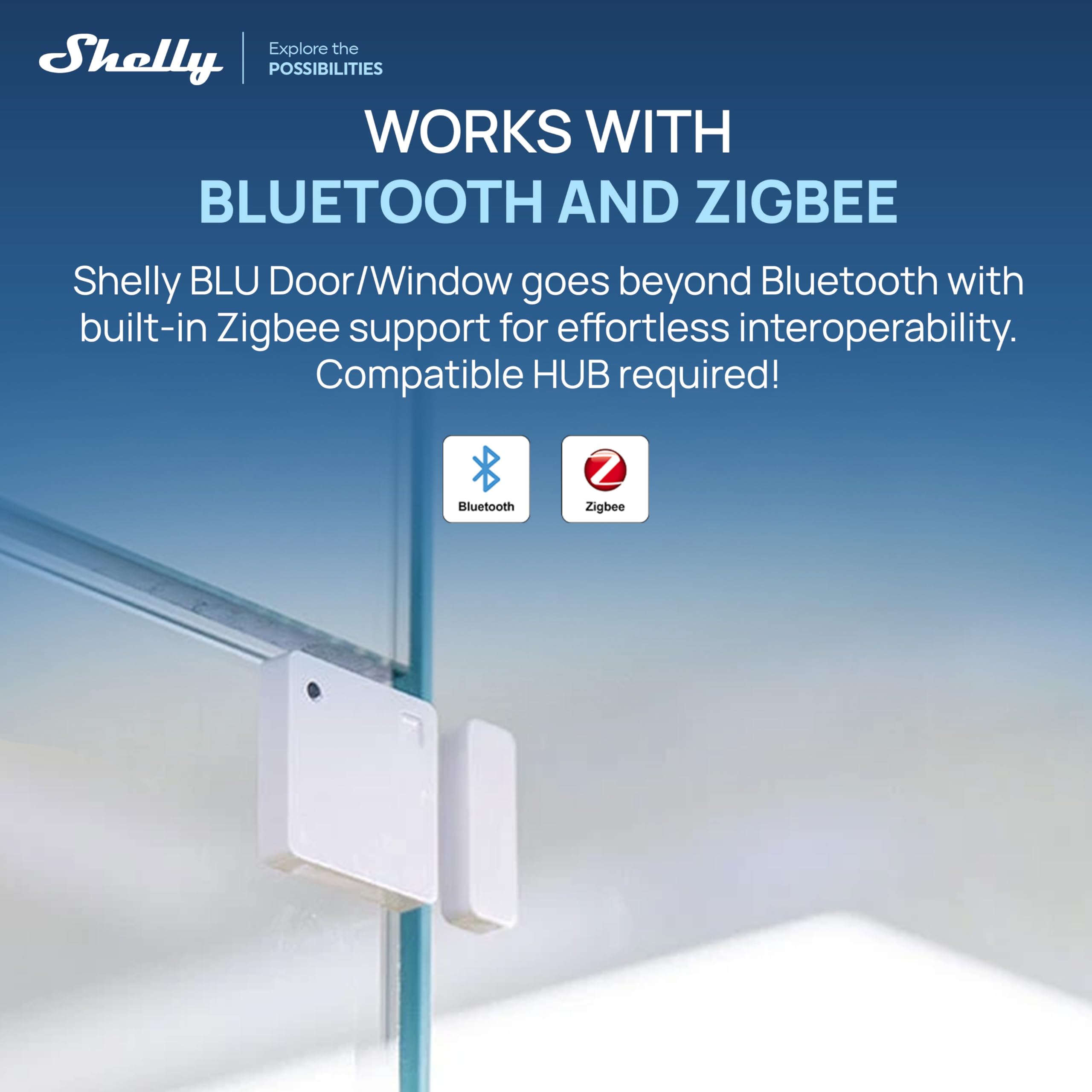 Shelly BLU Door/Window ZB Blanco – Sensor Puertas y Ventanas Zigbee y Bluetooth, Detector inalámbrico Apertura/Cierre, Sensor de luz, Batería de 2 años y Control por aplicación