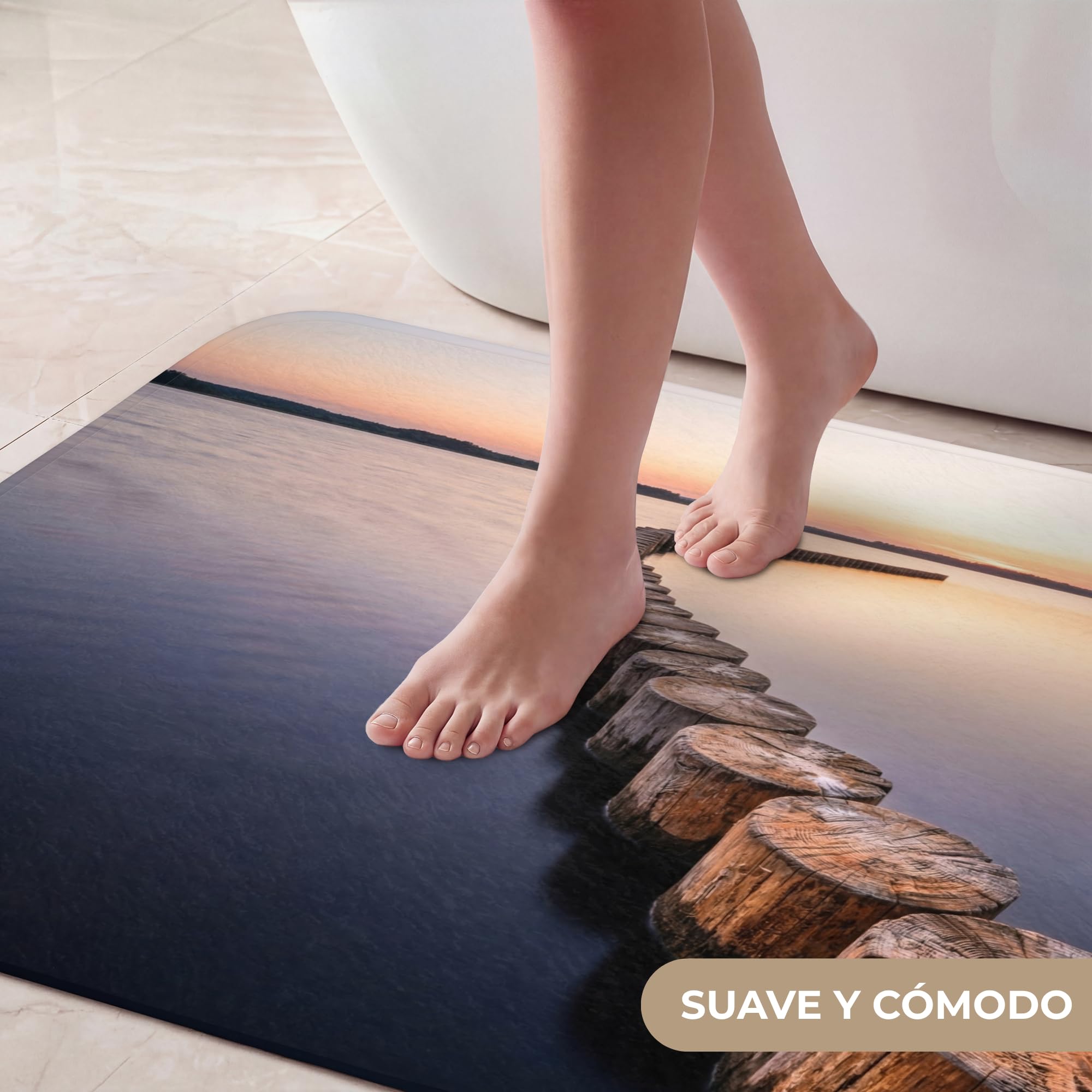 Alfombra Baño Rectangular 90x60 cm Decoracion Bathroom Mat Non Slip Shower Lavable Antideslizante Alfombrilla Tapete Banheiro Madera - Postes - Agua