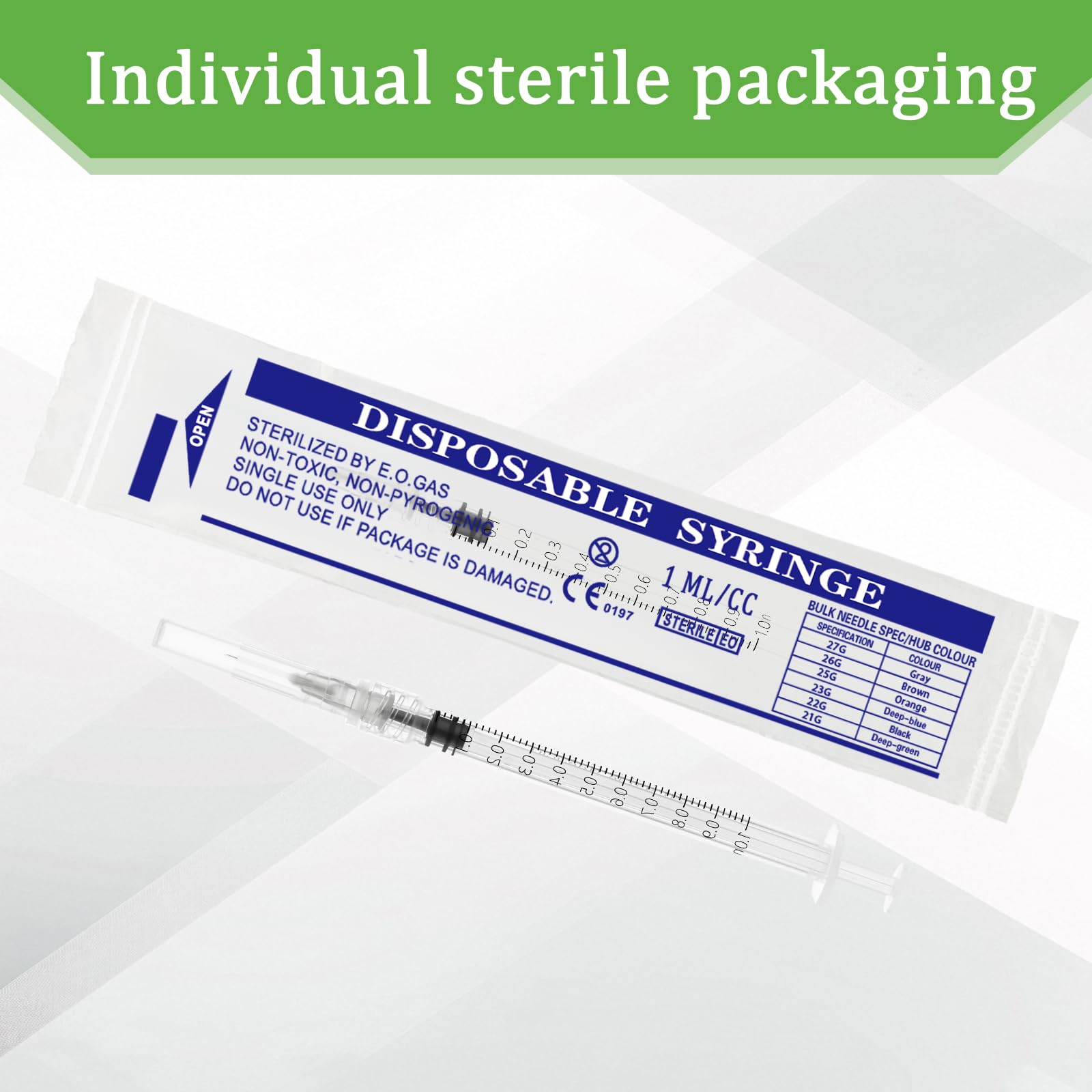1ml Syringe with 27Ga 1/2inch Needle, 1cc Luer Lock Syringe, Pack of 100 — Amazon image 6