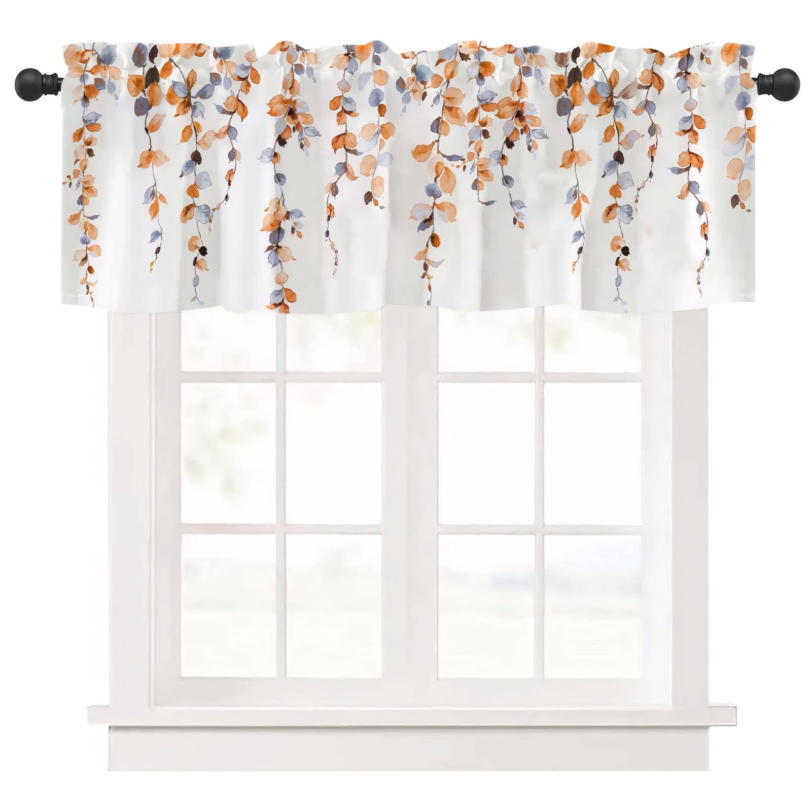 Ausing Kitchen Panel Curtain Floral Prints Thick Decorative Cafe Bistro Curtains Bathroom, Orange — image 1