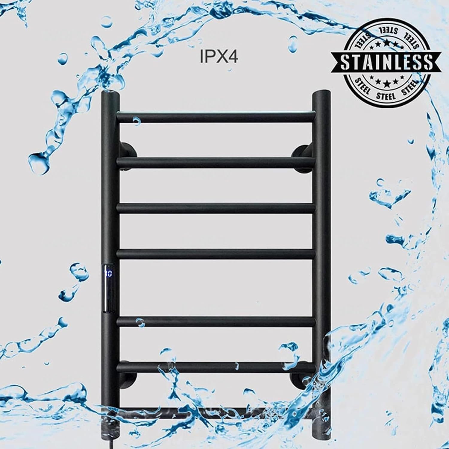 Electric Towel Warmer for Bathroom with Timer, LED Display, Constant Temperature Control, Wall-Mounted, Plug-in/Hardwired, Matte Black Finish