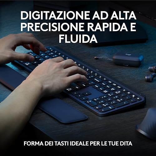 Logitech MX Keys S Combo - Tastiera e Mouse Wireless con Palm Rest, illuminazione personalizzabile, Scorrimento veloce, Bluetooth, USB C, Windows/Linux/Chrome/Mac, Disposizione Italiano QWERTY-Grafite - 3