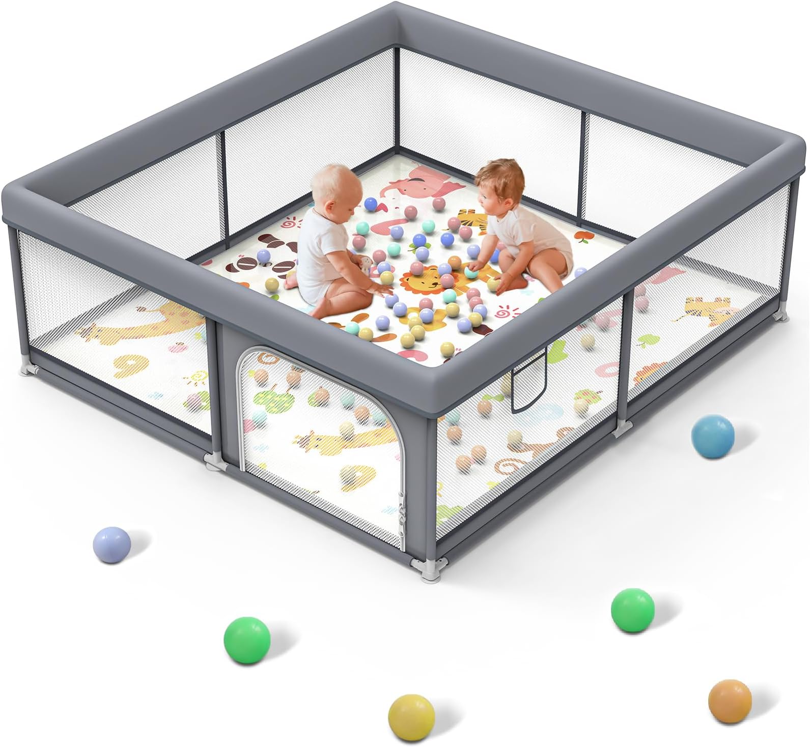 CHUVIAN Baby Playpen for Babies and Toddlers, 127 * 127 Playpen with Gate, Baby