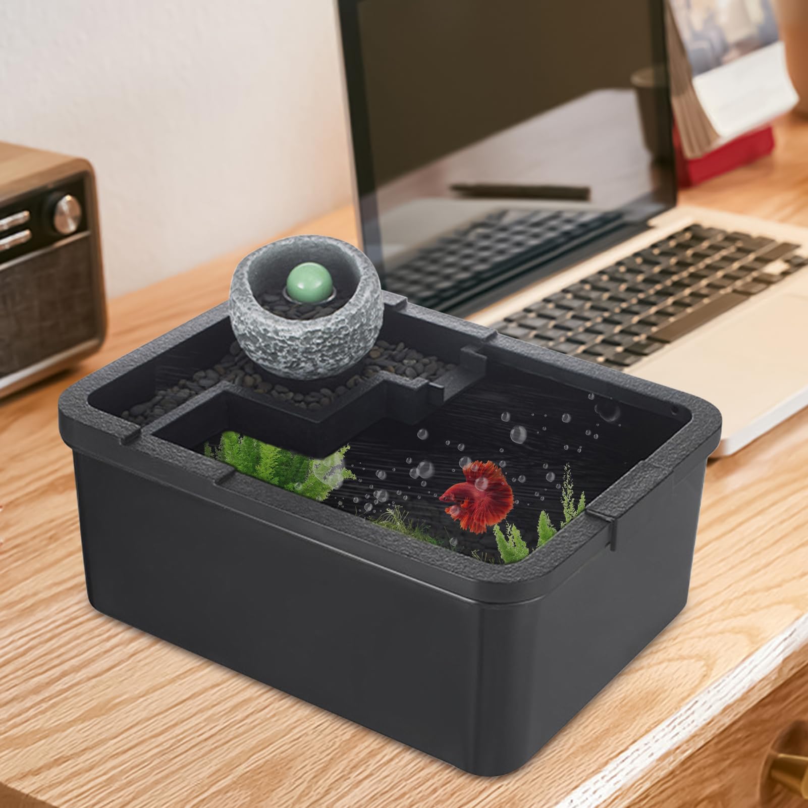 Acquari Piccoli Arredo Paesaggistico Silenzioso con Luce LED e Pompa | Acquario per Betta per Scrivania Ospedale Libreria Studio Camera da Gamberetti Reef Acquaponica