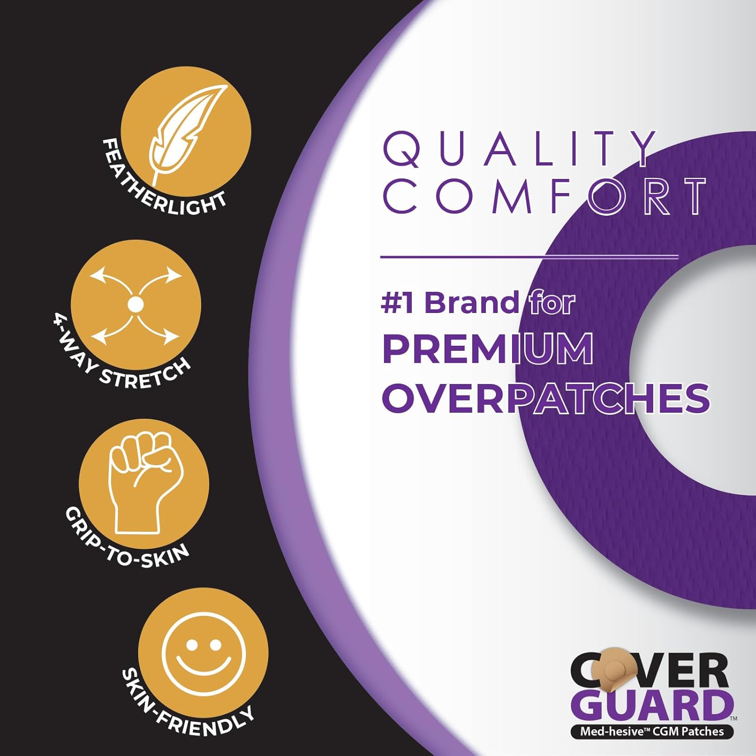 CGM Overpatch | Dexcom G7, Stelo | Purple Center-Cut Design| 25-Count | Waterproof Adhesive | Anti-Fray | Easy Application & Removal | Made in USA | Sensor Protection