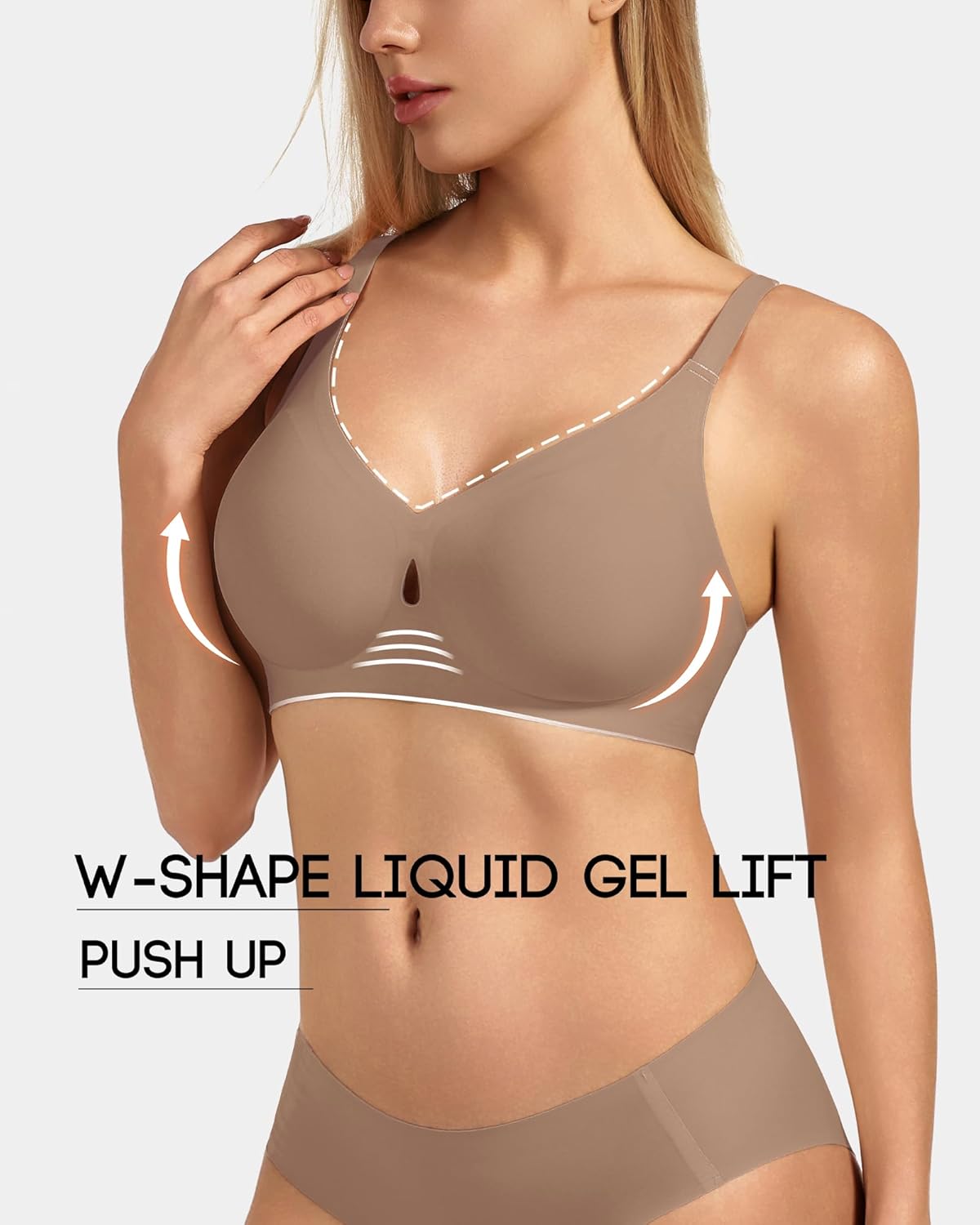 Women's Full Coverage Wireless Bra, Jelly Comfort & Lift Push Up Support, Seamless No Underwire Everyday T-Shirt Bralette - Image 2