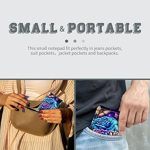 Miniatura 6 de Juego de 4 mini bloc de notas de bolsillo, color azul azúcar, rosa, funda para cuaderno pequeño, con 2 ranuras para tarjetas, 1 lápiz capacitivo y 2