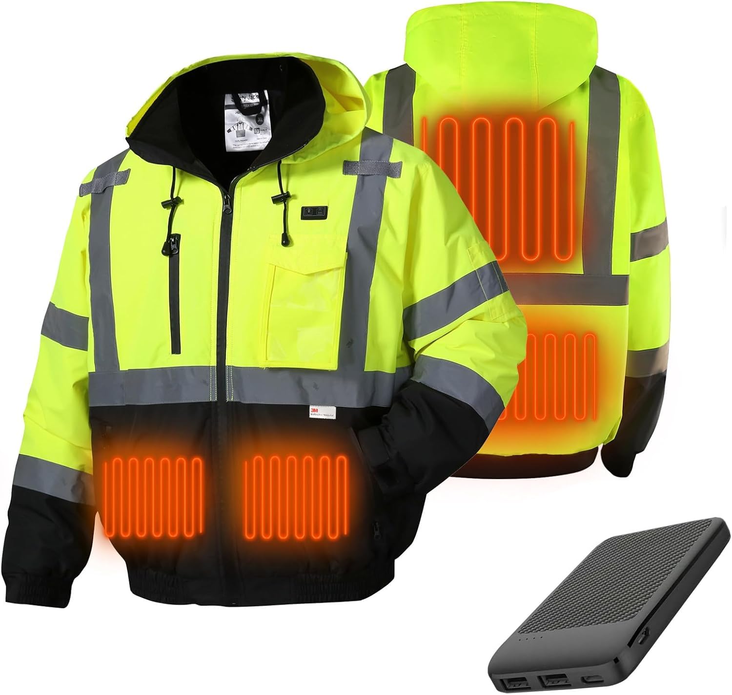 SKSAFETY Professional Level Heated Jacket, Class 3 Hi-Vis Waterproof, 3M Reflective Tape, Construction Coats for Cold Weather