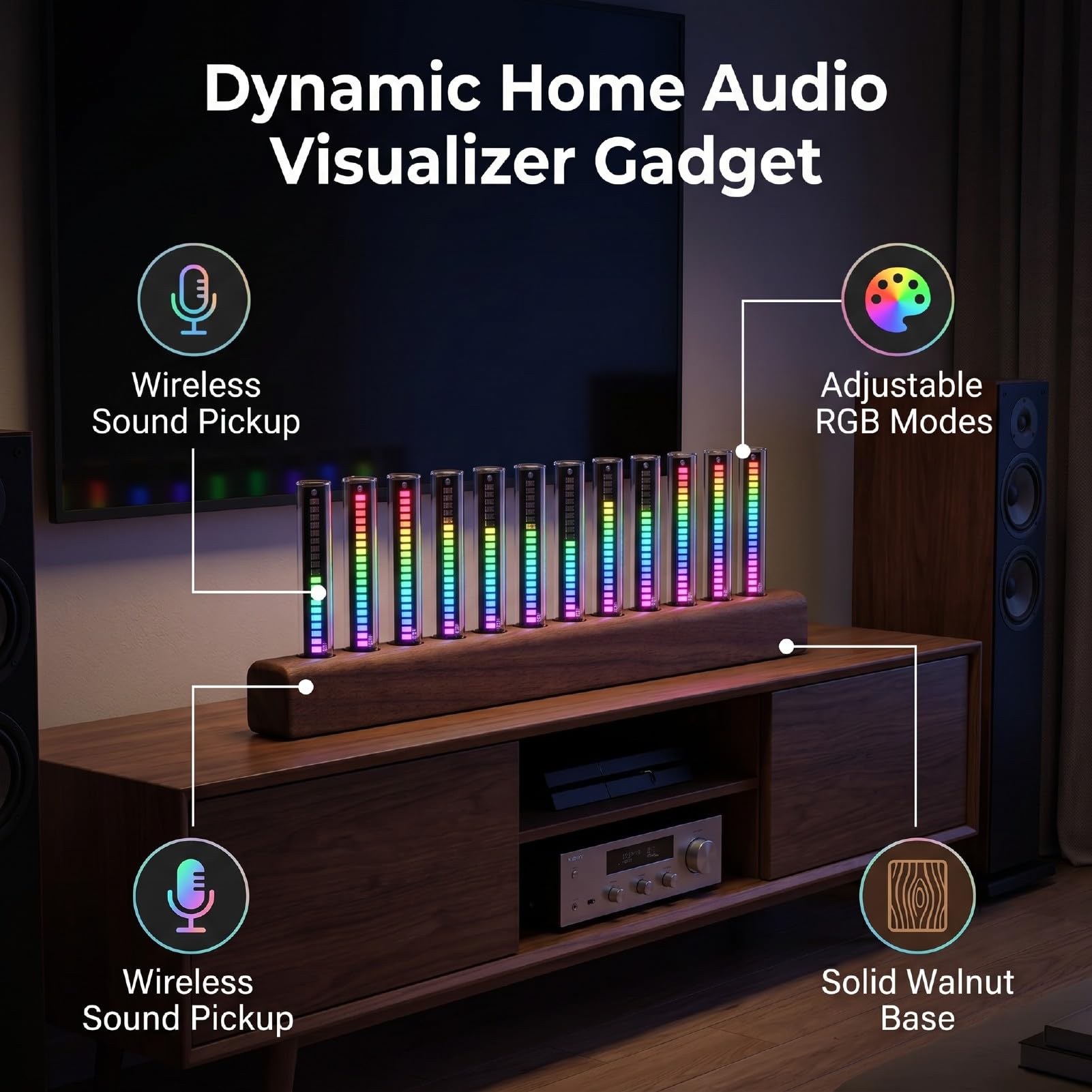 Wyświetlacz LED Widma Muzycznego, Gadżet Domowego Wizualizatora Audio | 240 koralików RGB, wbudowany mikrofon, analizator dźwięku do dekoracji wnętrz, imprez i wydarzeń muzycznych