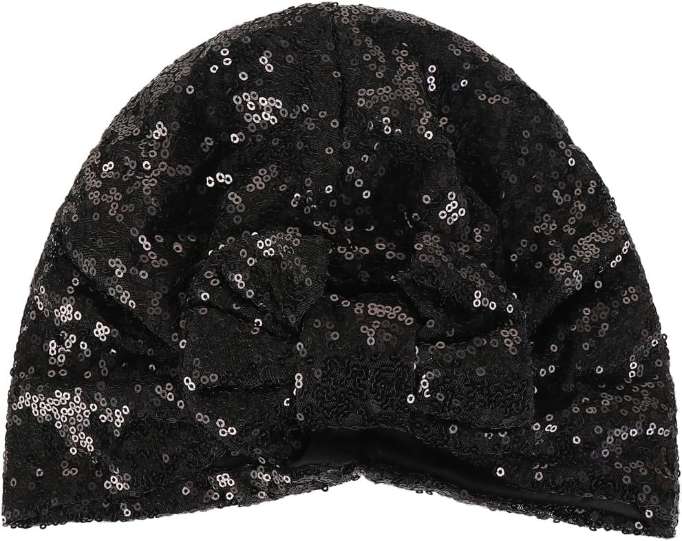 Pre Tied Turban Hats for Women - Knotted Solid Sequin Caps Chemo Beanies Headwrap Headwear for Cancer Daily Use - Image 8