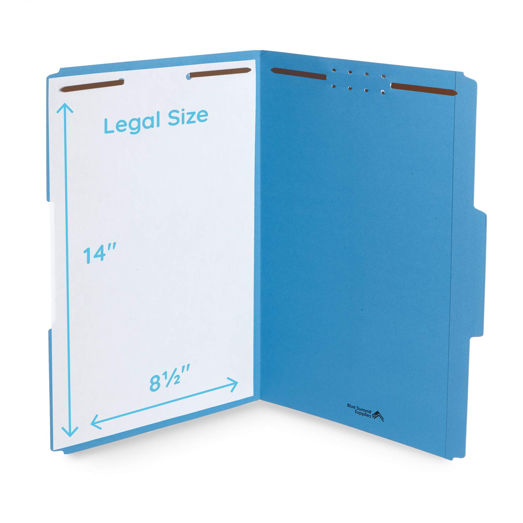 50 Heavy Duty Blue Fastener Folders, Legal Size, File Folders with Fasteners and 1/3 Cut Reinforced Tabs, Durable 2 Prongs - Image 2