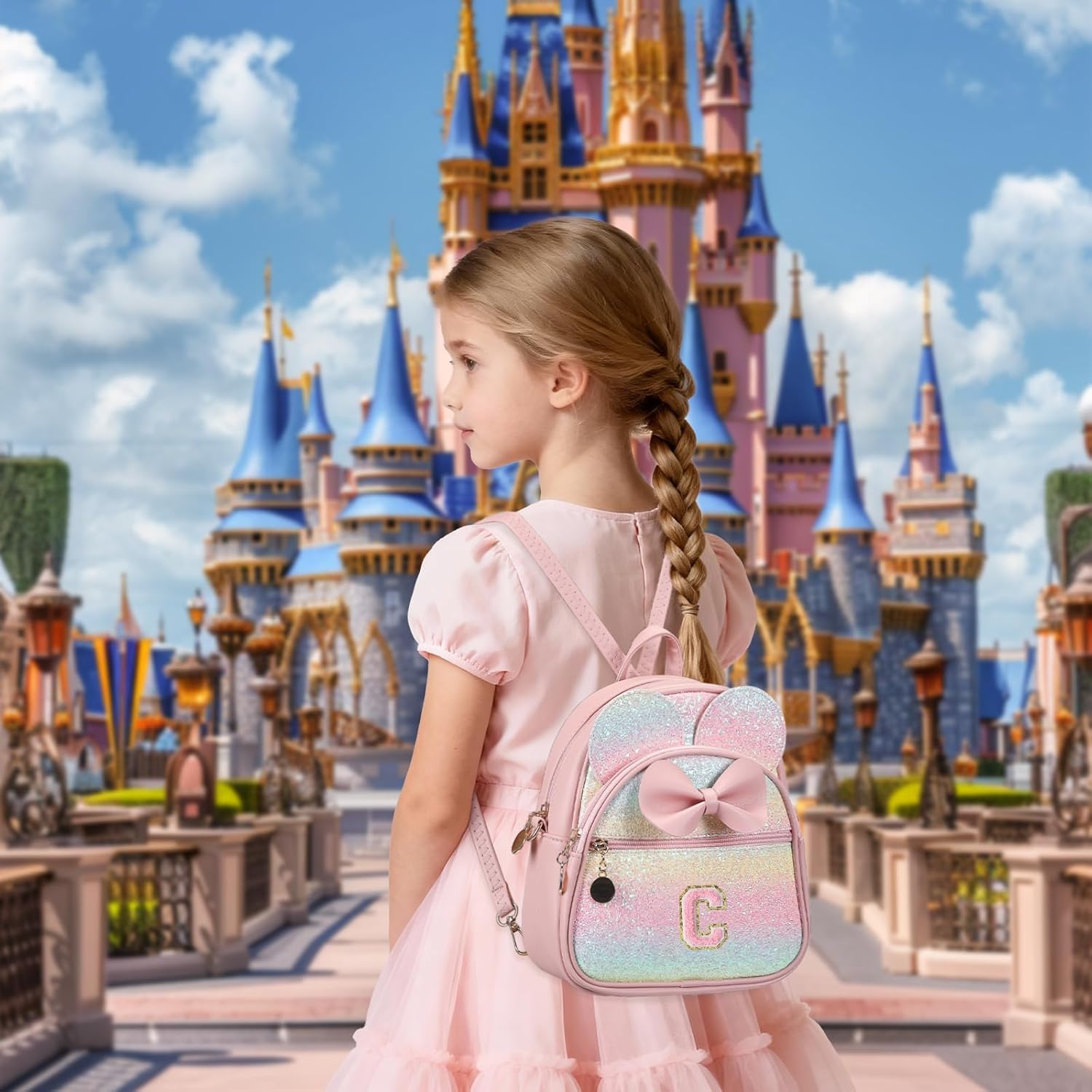 Birthday Gift for 2 3 4 5 6 7 8 9 10 Year old Girls Personalized Initial Mini Backpack Purse for Toddler Kids-Shine-C