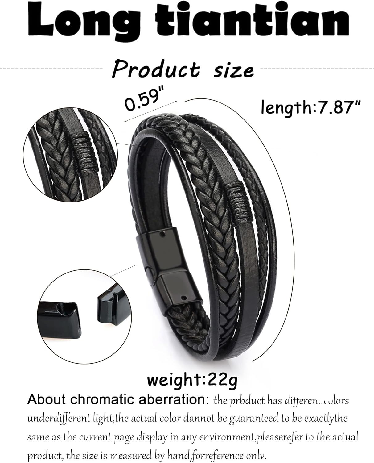 Miniatura 7 de Pulseras de cuero para hombre, pulseras de cuero trenzado multicapa con cierre magnético, pulsera ajustable para niños