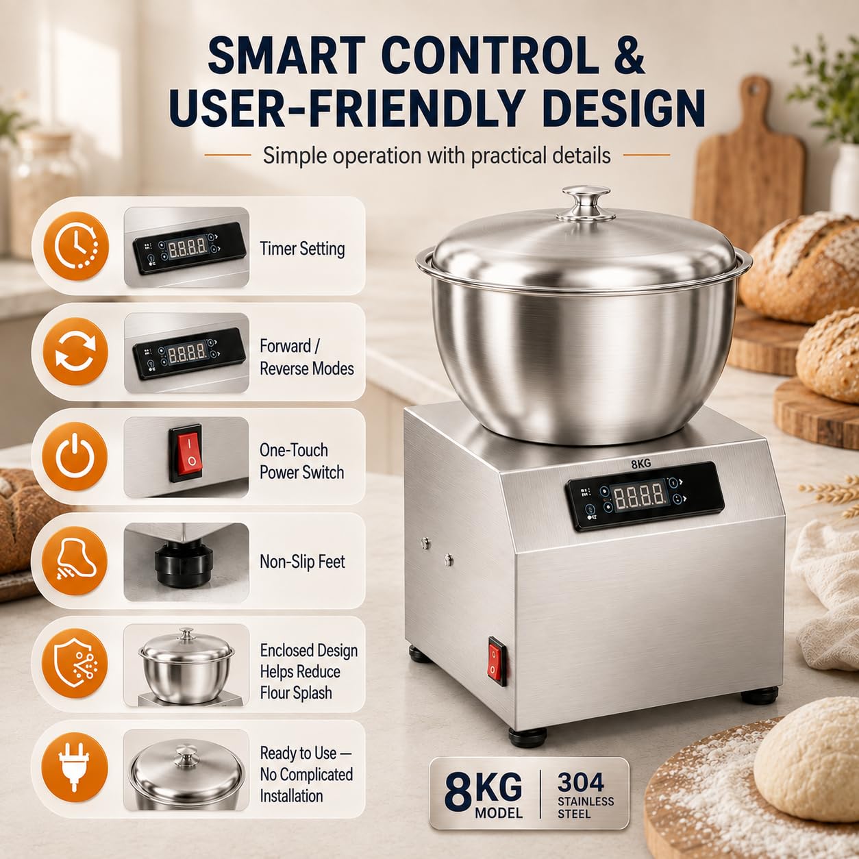 Impastatrice a Spirale 8 kg 1800W Pizza Pane Panetteria 5KG
