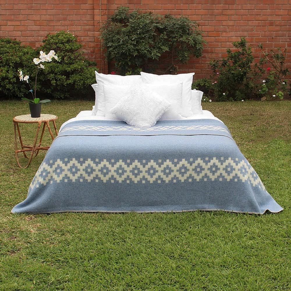 Thick Alpaca Wool Blanket Heavyweight Camping Outdoors Indoors Soft Peru Queen Size Stripes Design (Soft Blue - Ivory, Queen Size) - Image 6