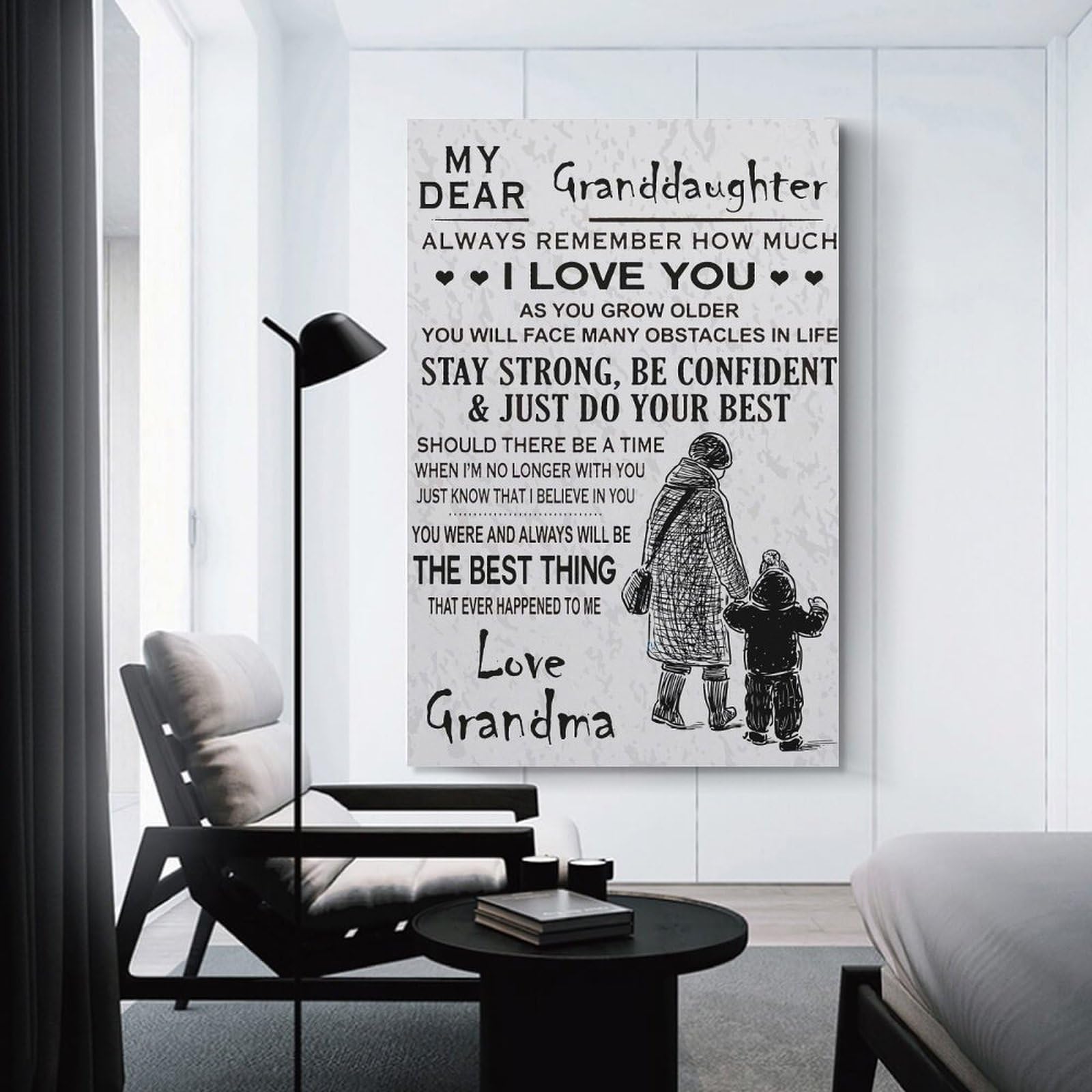 Junmoney My Dear Granddaughter Home Decor Wall Art, 08x12inch(20x30cm), for Apartments, Flats Or New Home Decor, An Easy Choice for New Home Styling