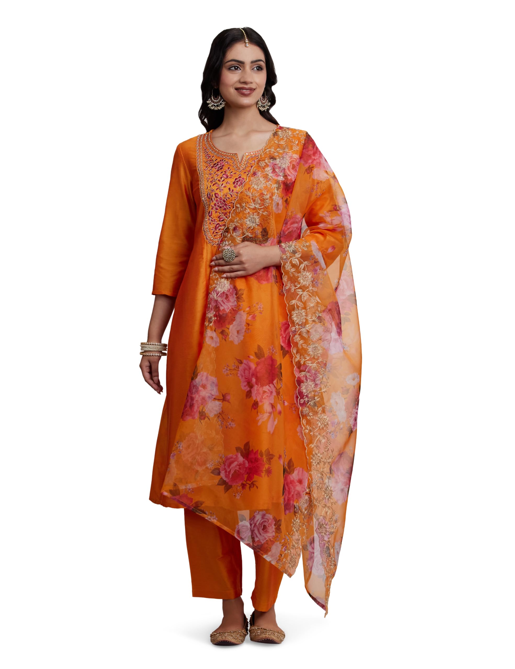 Women's Kurta Pant Set with Embroidered Organza Dupatta | Viscose,Rayon | A-line fit-image-26