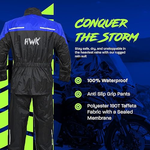 Miniatura 9 de Traje de lluvia HWK para hombres y mujeres, conjunto de chaquetas y pantalones reflectantes e impermeables Negro