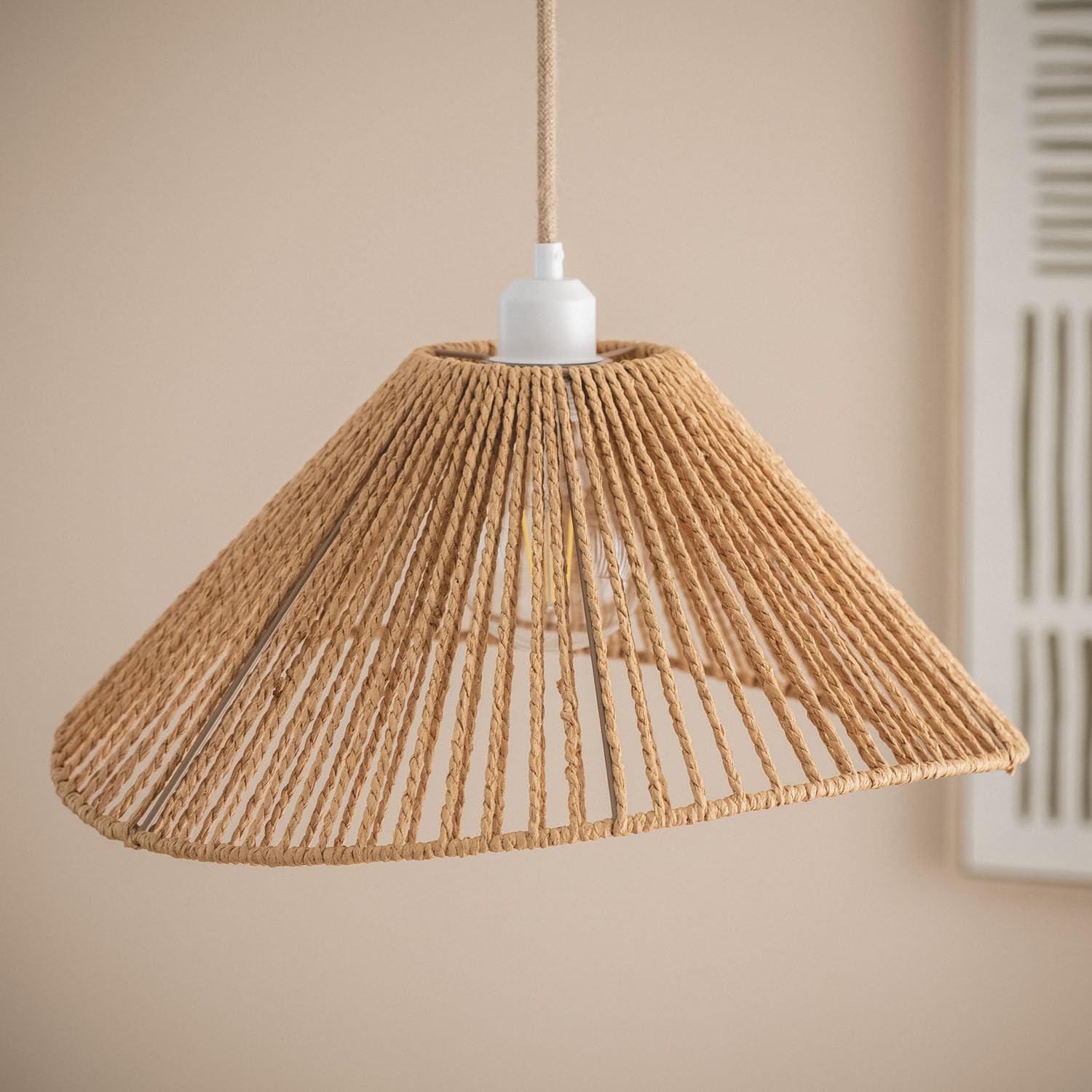 LEDKIA Lámpara Colgante Papel Trenzado Mikah Ø450 Marrón | Diseño Moderno y Funcional | Diámetro Ø45 cm | Ideal para Salón; Dormitorio | Fácil Instalación | Luz Suave