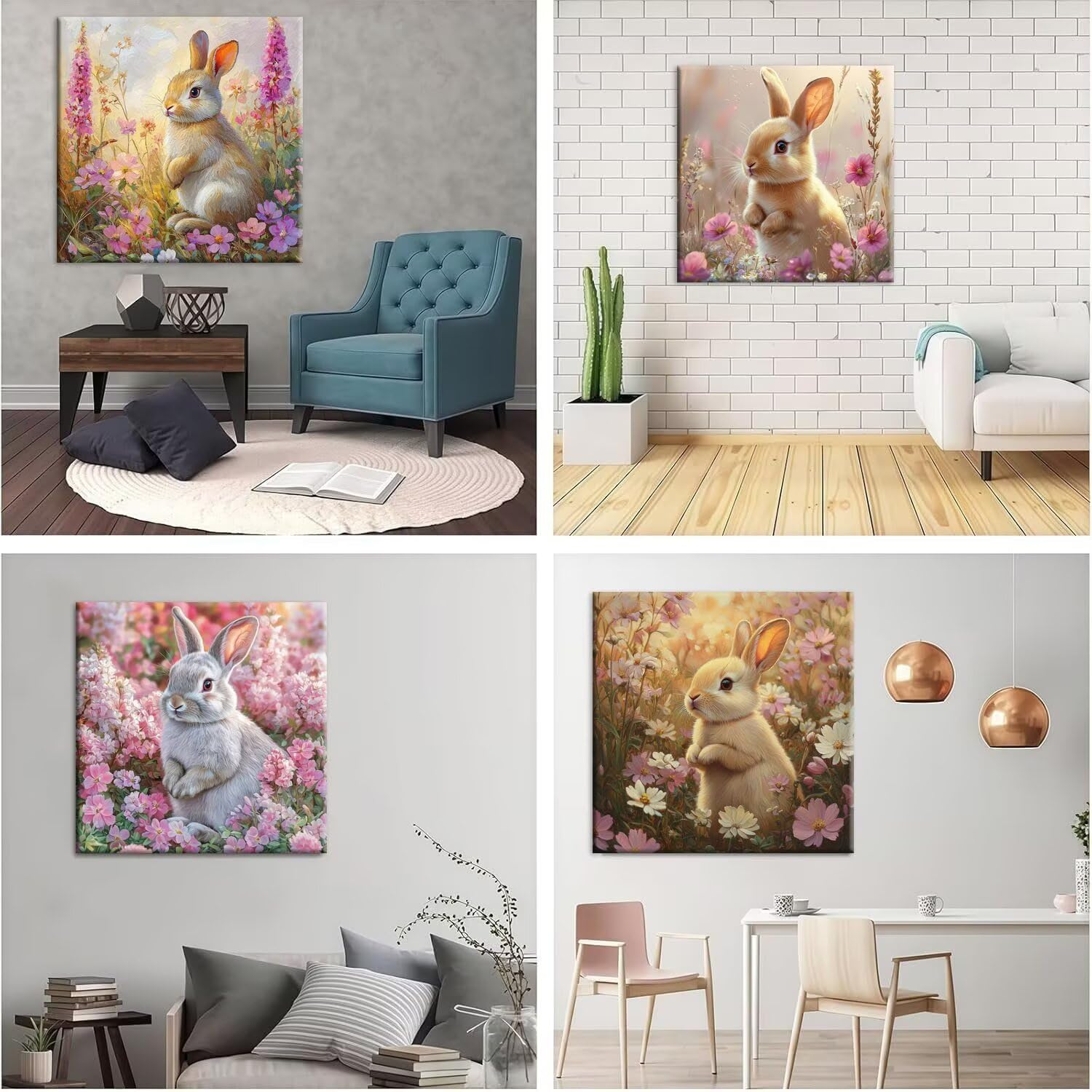 5D Diamond Painting Süße Kaninchen Blumen, Diamant Malerei 50x50cm w-477 | 4 Pack Diamond Painings Erwachsene, 5D DIY Diamant Malerei Mosaikherstellung für Relaxation and as a Wall Deko Geschenk