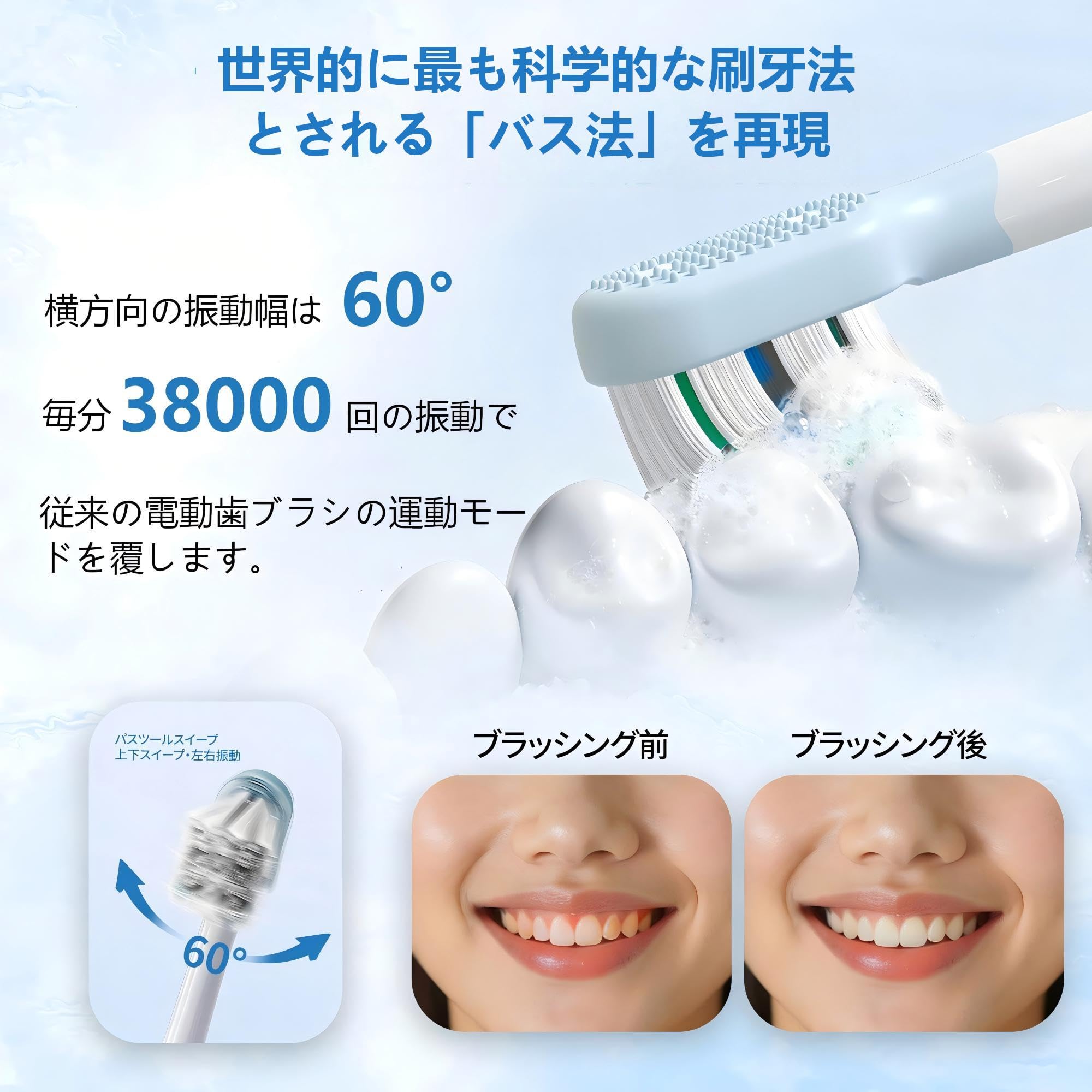 Amazon.co.jp: Hondar 電動歯ブラシ 音波歯ブラシ 音波振動歯ブラシ