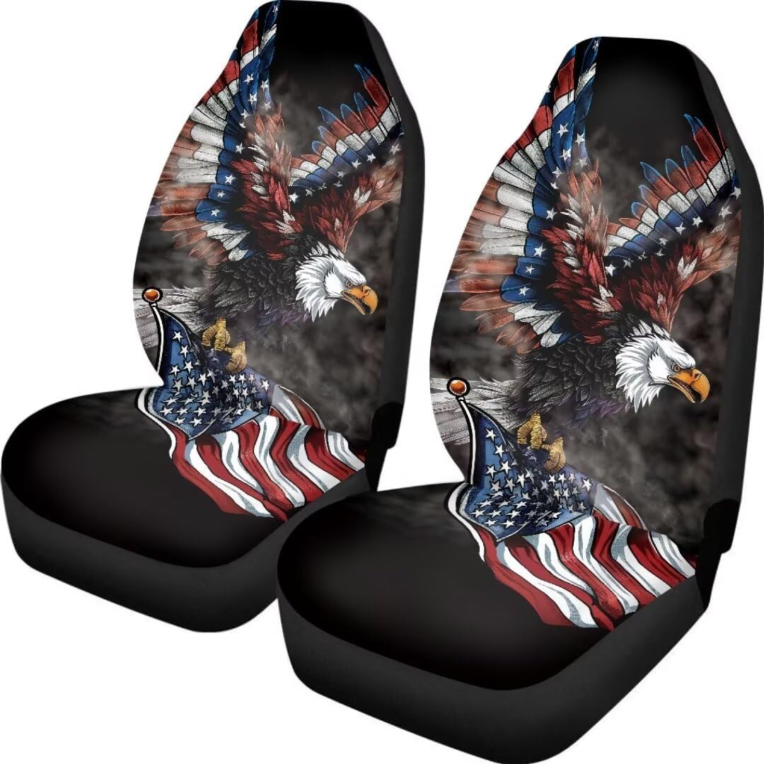 American Flag Eagle Front Seat Covers for Cars Patriotic Design Automotive Car Interior Covers for SUV Vans Sedans Trucks for Men Teens,2 Piece Set