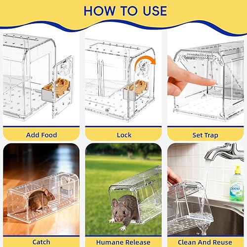 Miniatura 7 de Trampa Humana para Ratones, 4 PCS Trampas para Ratones Sin Muerte para Interiores y Exteriores - Trampa Viva Reutilizable para Capturar y Liberar,